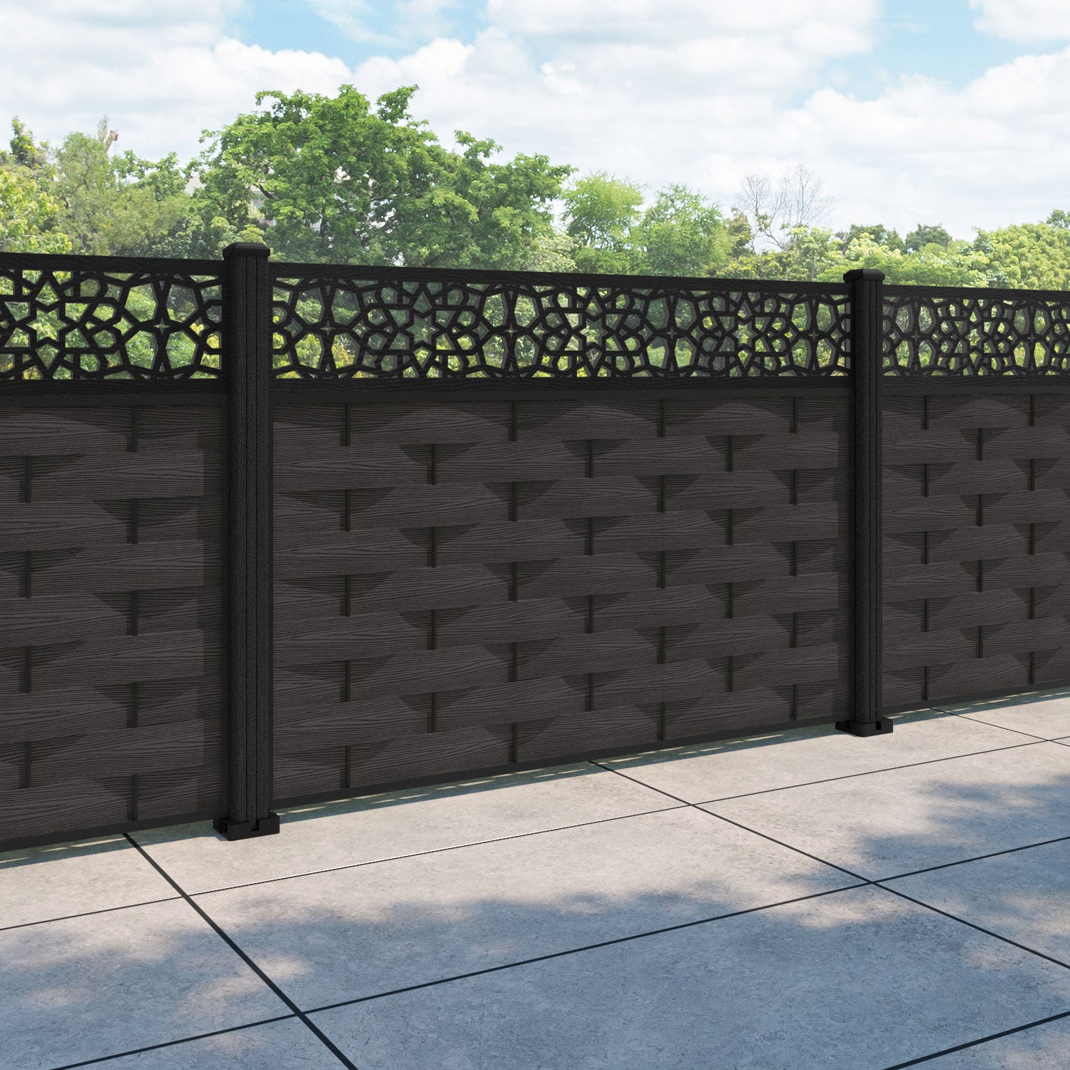 Ripple Nazira Fence Panel - Dark Oak - with our composite posts