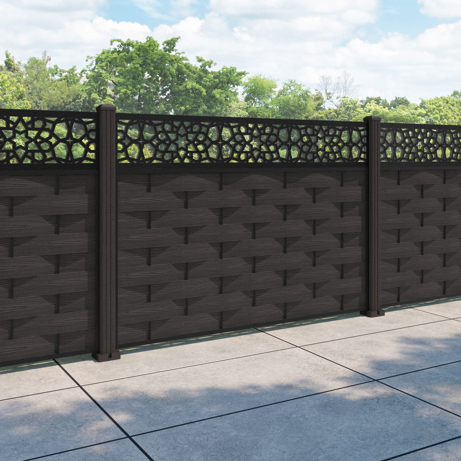 Ripple Nazira Fence Panel - Dark Oak - with our composite posts