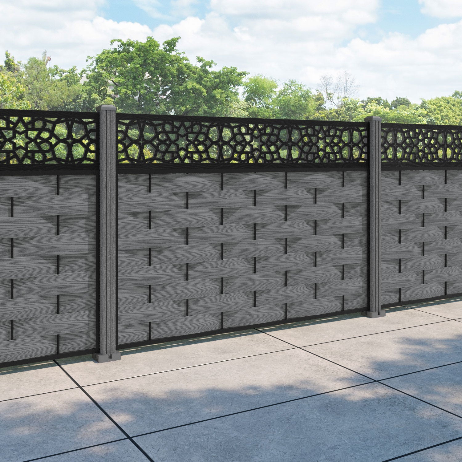 Ripple Nazira Fence Panel - Mid Grey - with our composite posts