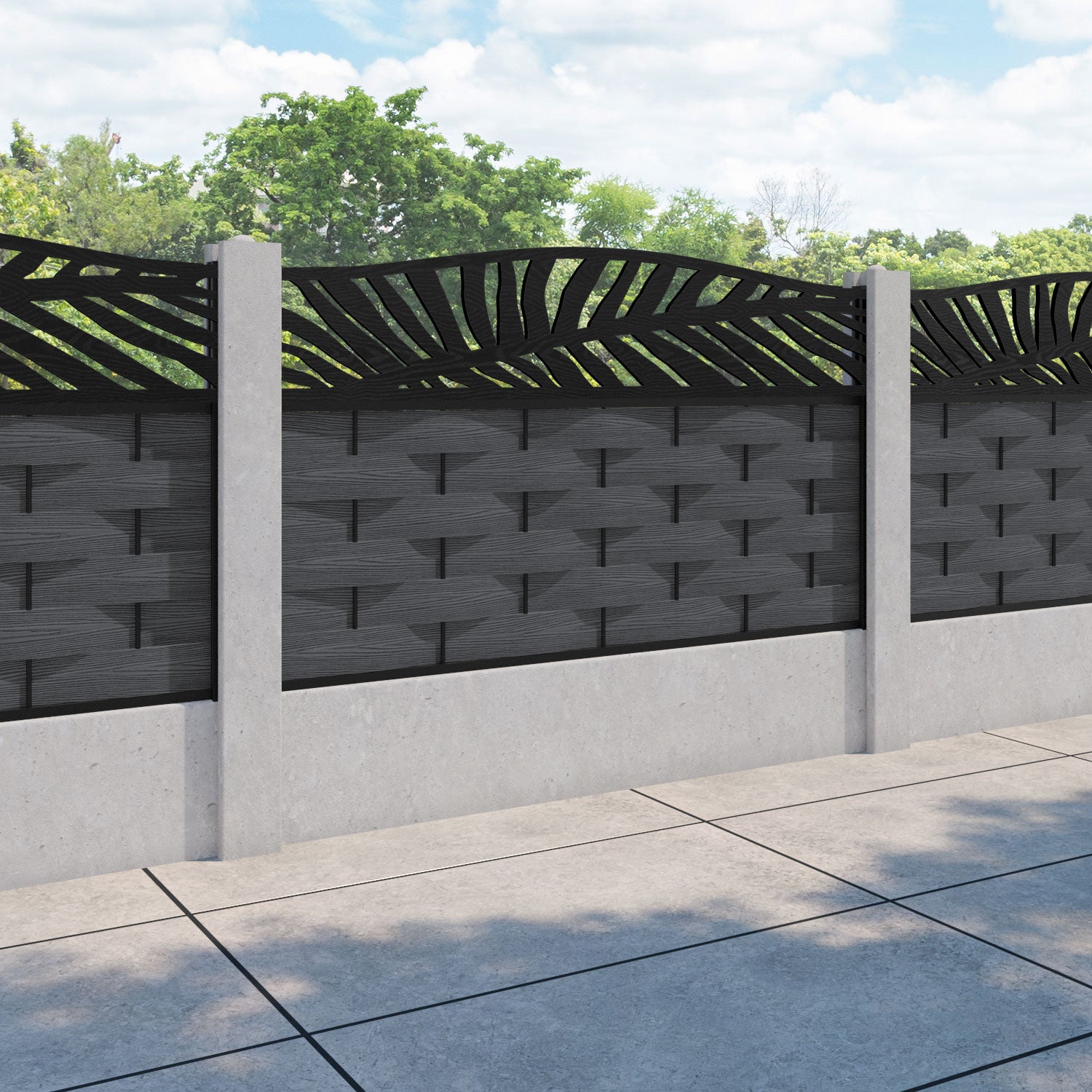 Ripple Palm Curved Top Fence Panel - Dark Grey - for existing concrete posts