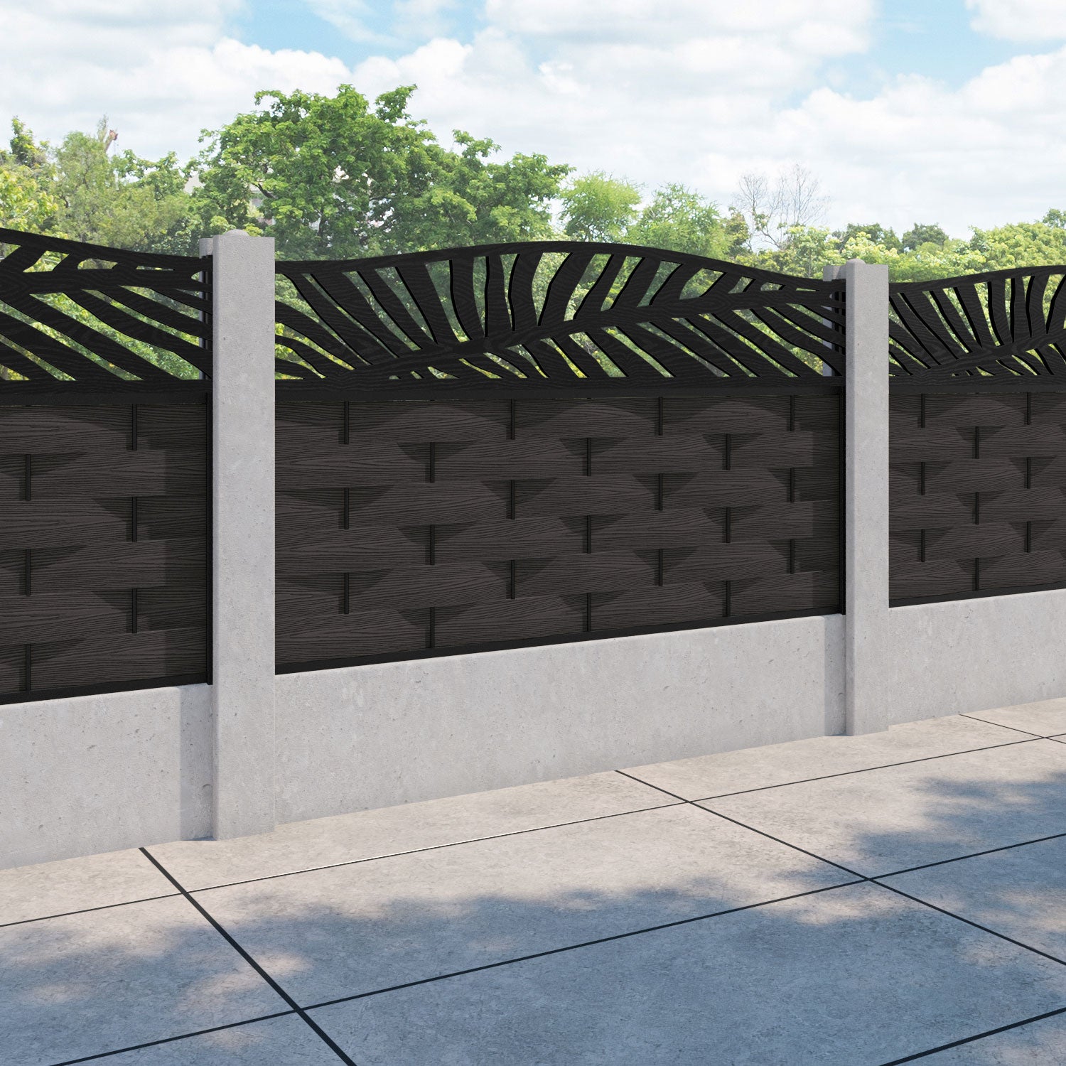 Ripple Palm Curved Top Fence Panel - Dark Oak - for existing concrete posts