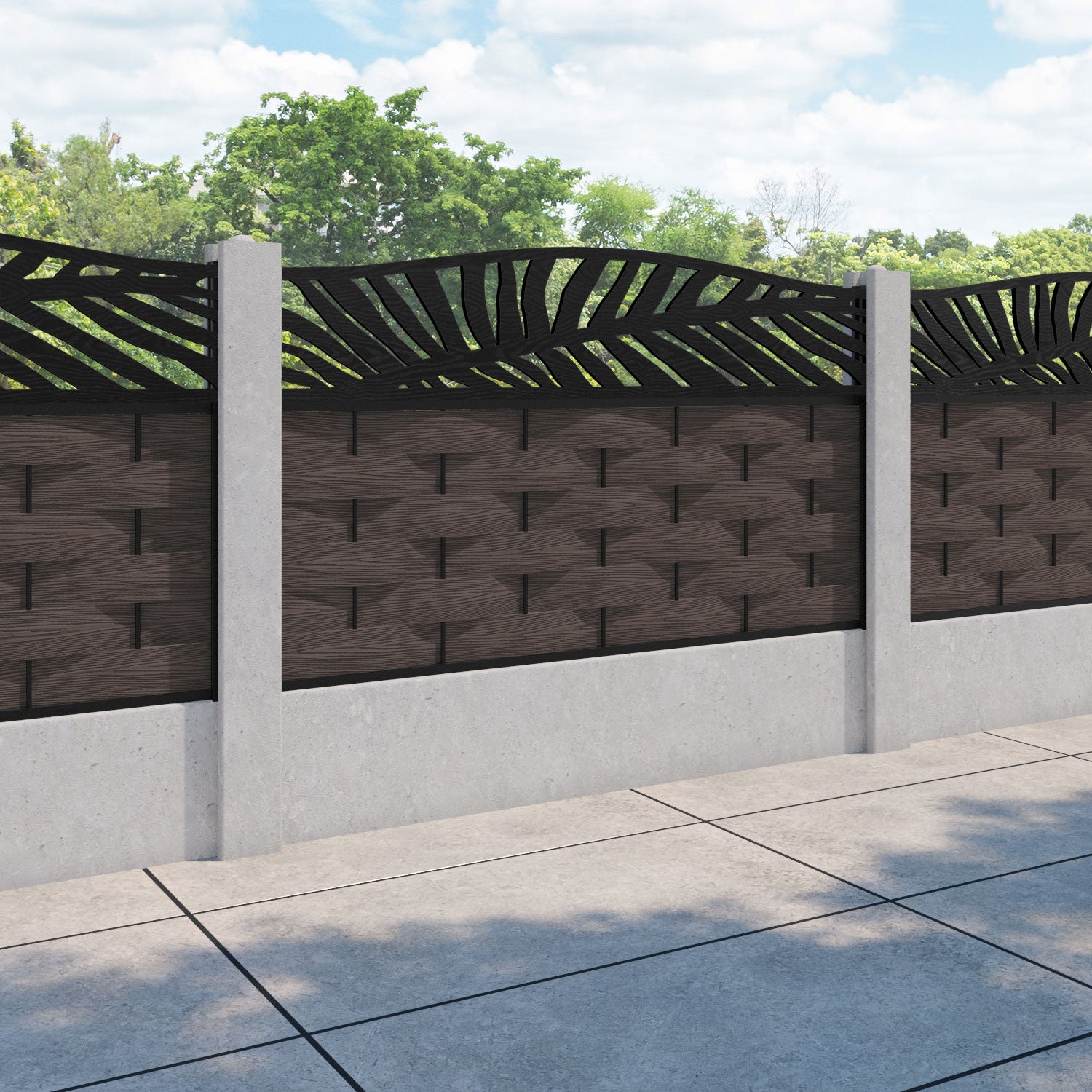 Ripple Palm Curved Top Fence Panel - Mid Brown - for existing concrete posts