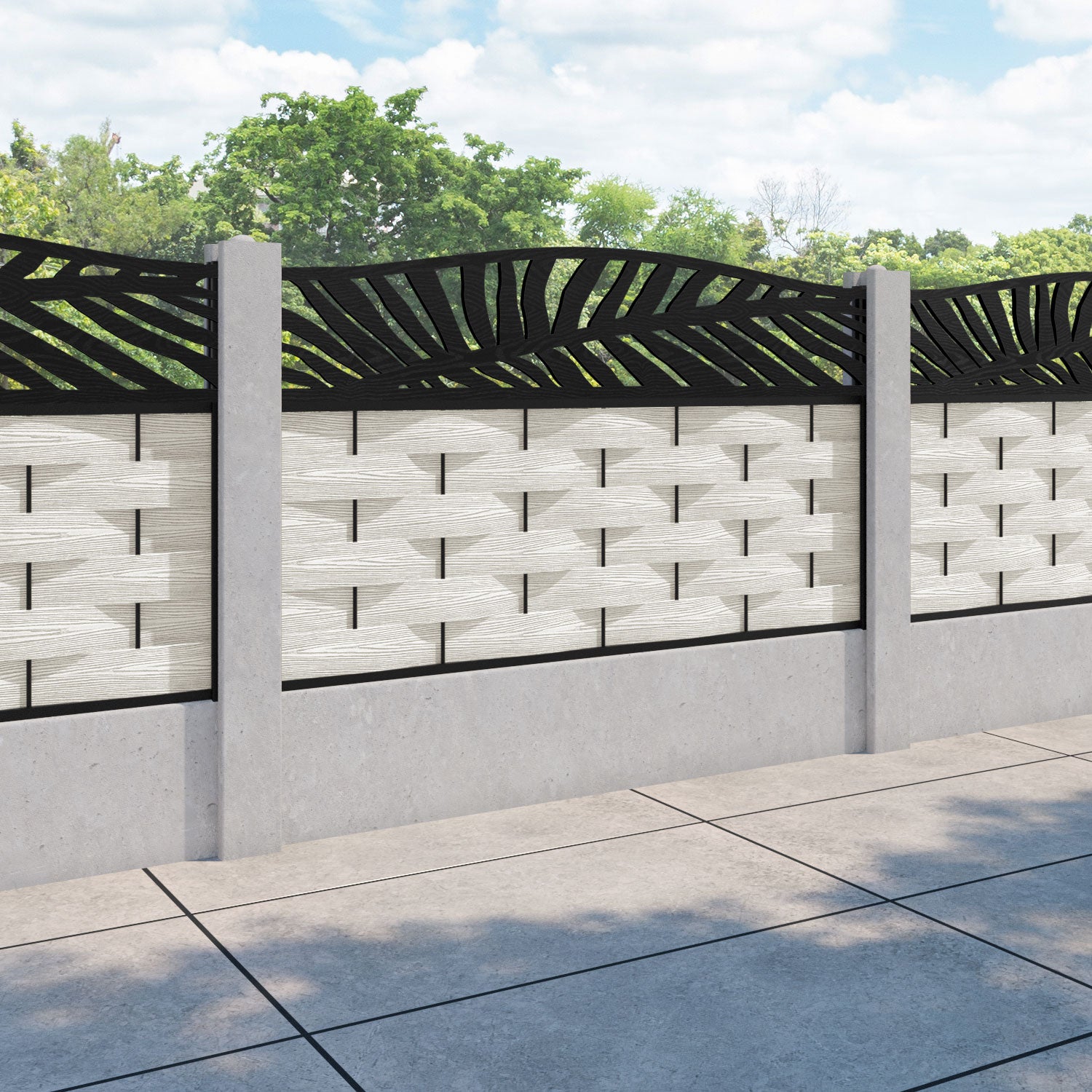 Ripple Palm Curved Top Fence Panel - Light Stone - for existing concrete posts