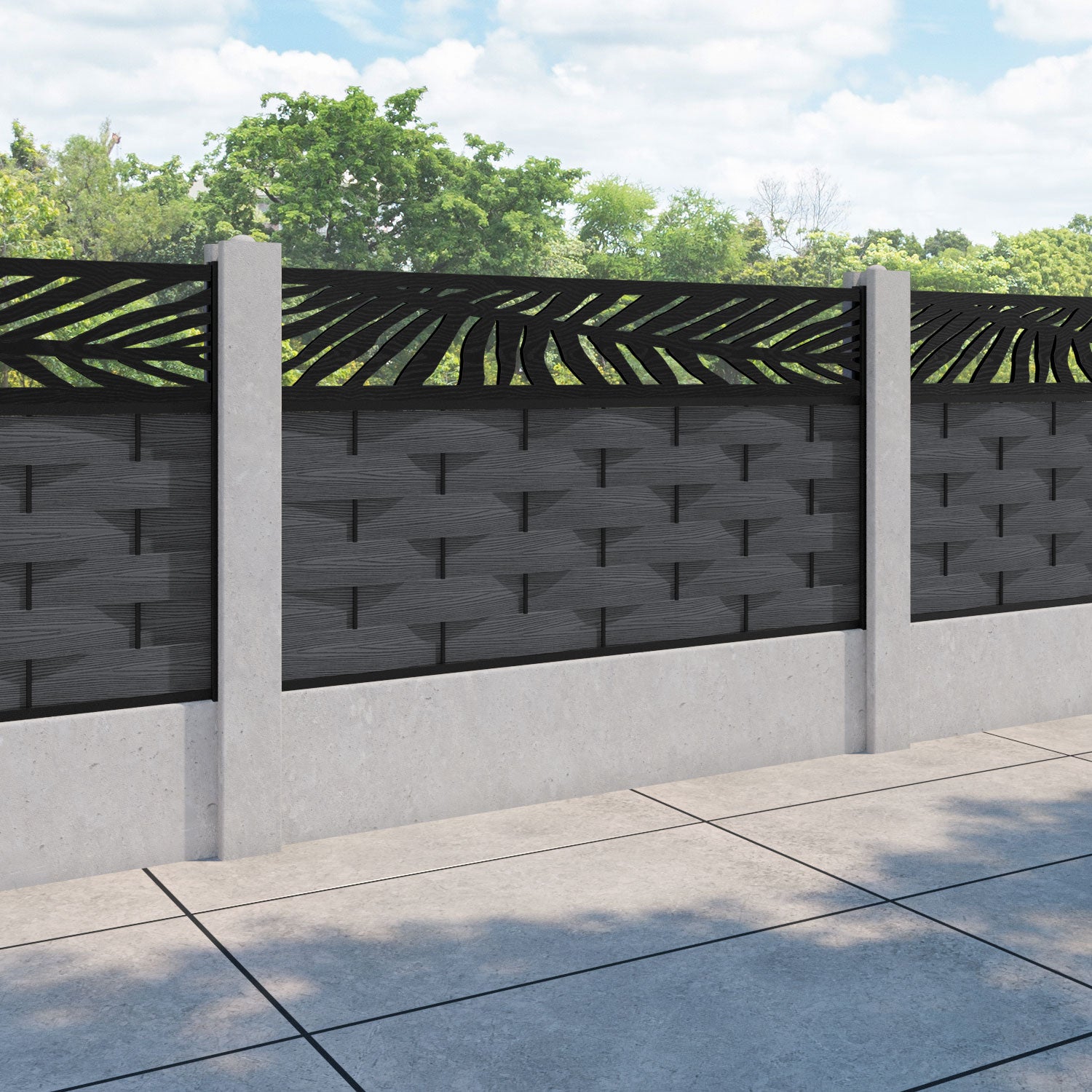 Ripple Palm Fence Panel - Dark Grey - for existing concrete posts