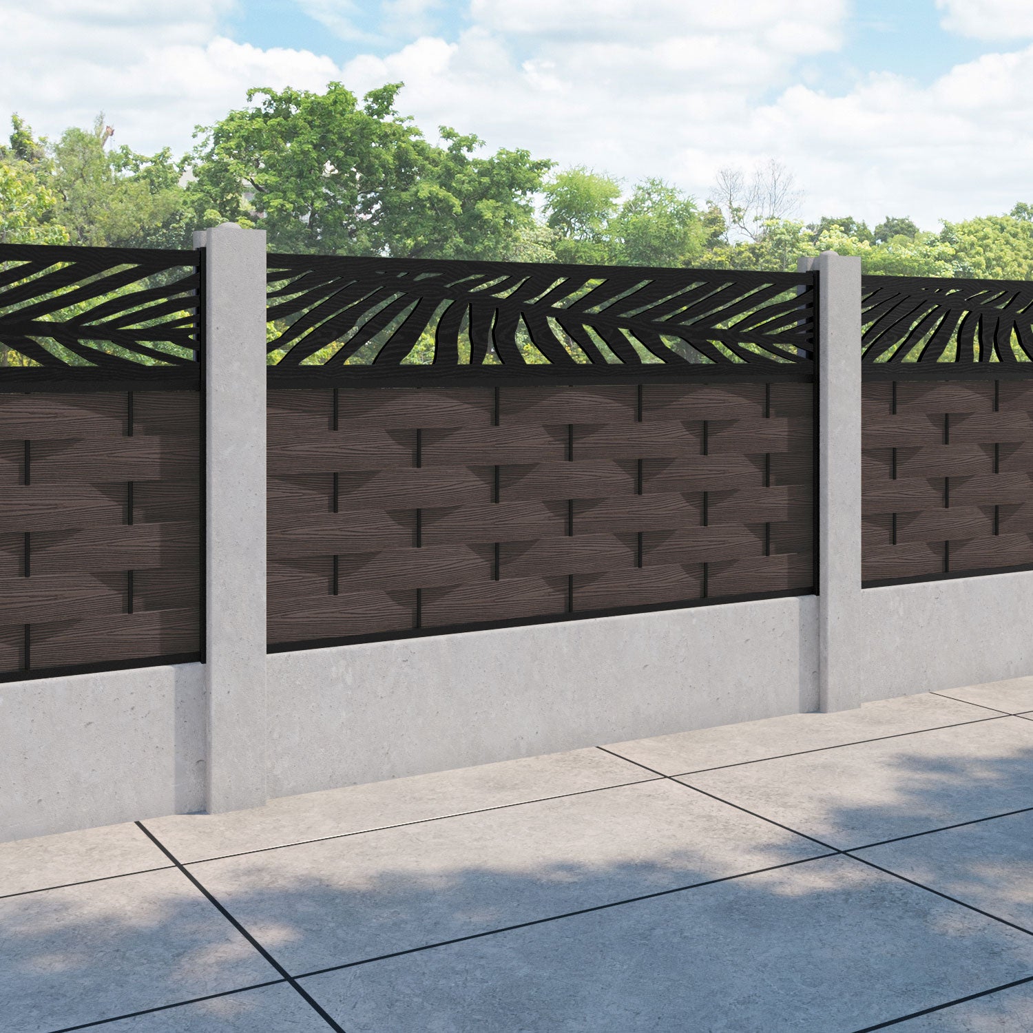 Ripple Palm Fence Panel - Mid Brown - for existing concrete posts