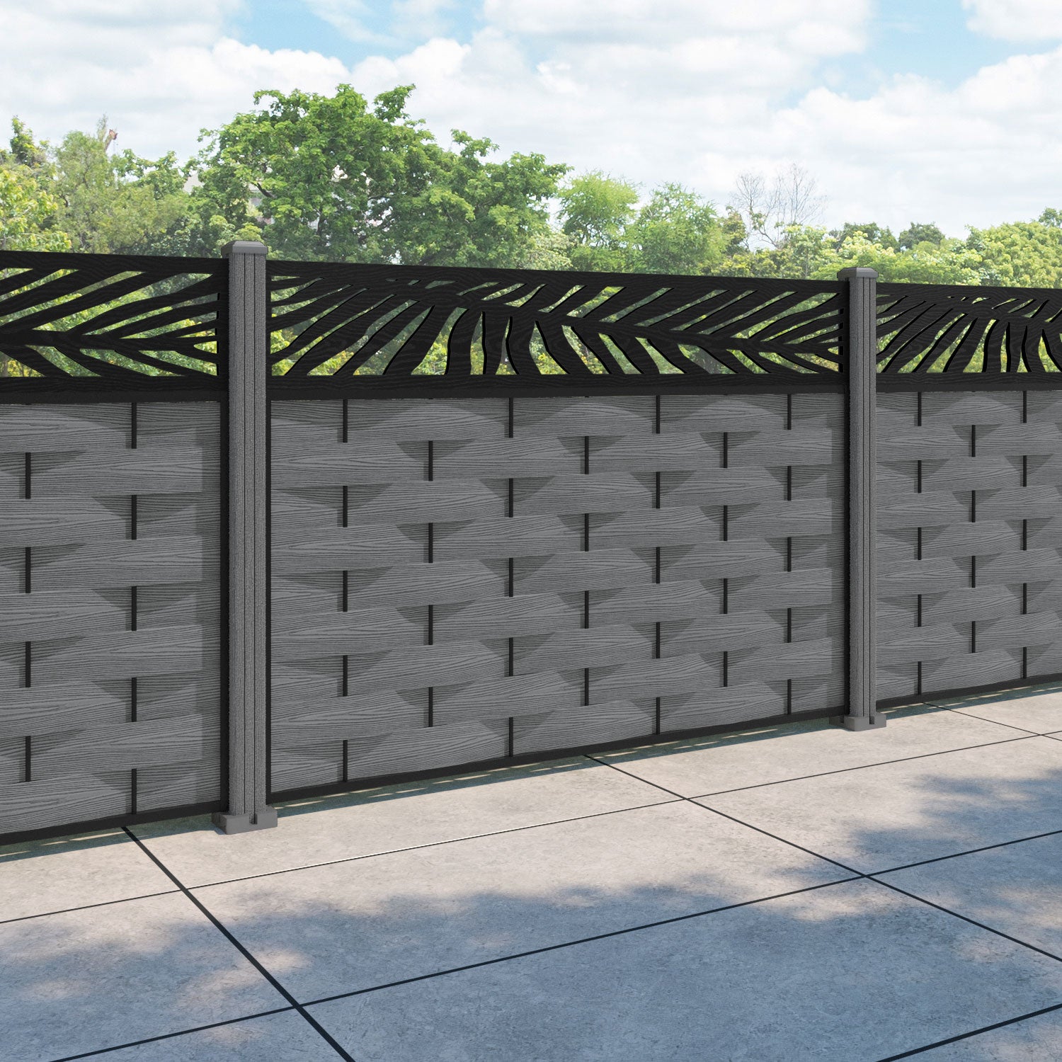 Ripple Palm Fence Panel - Mid Grey - with our composite posts