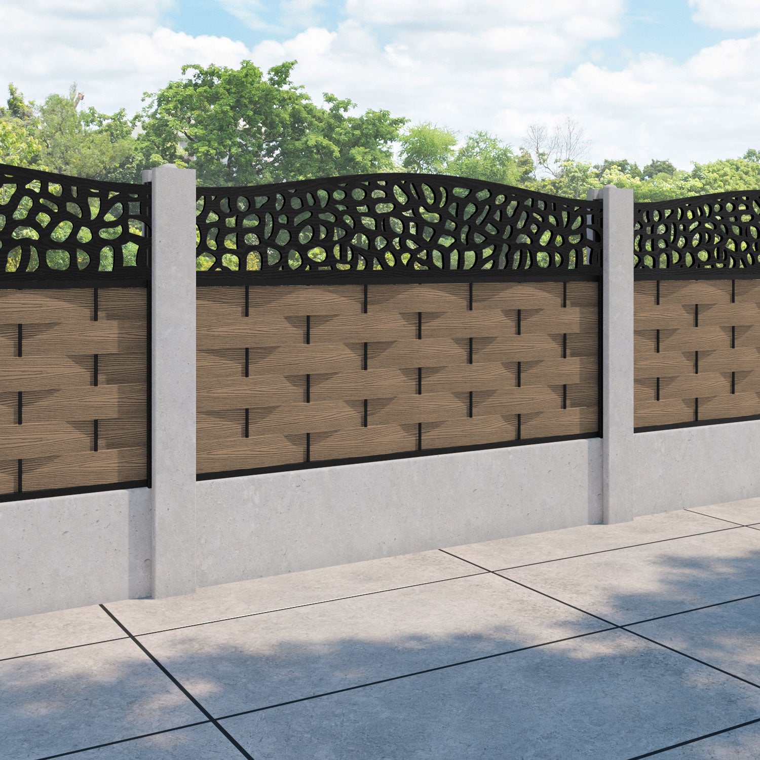 Ripple Pebble Curved Top Fence Panel - Teak - for existing concrete posts