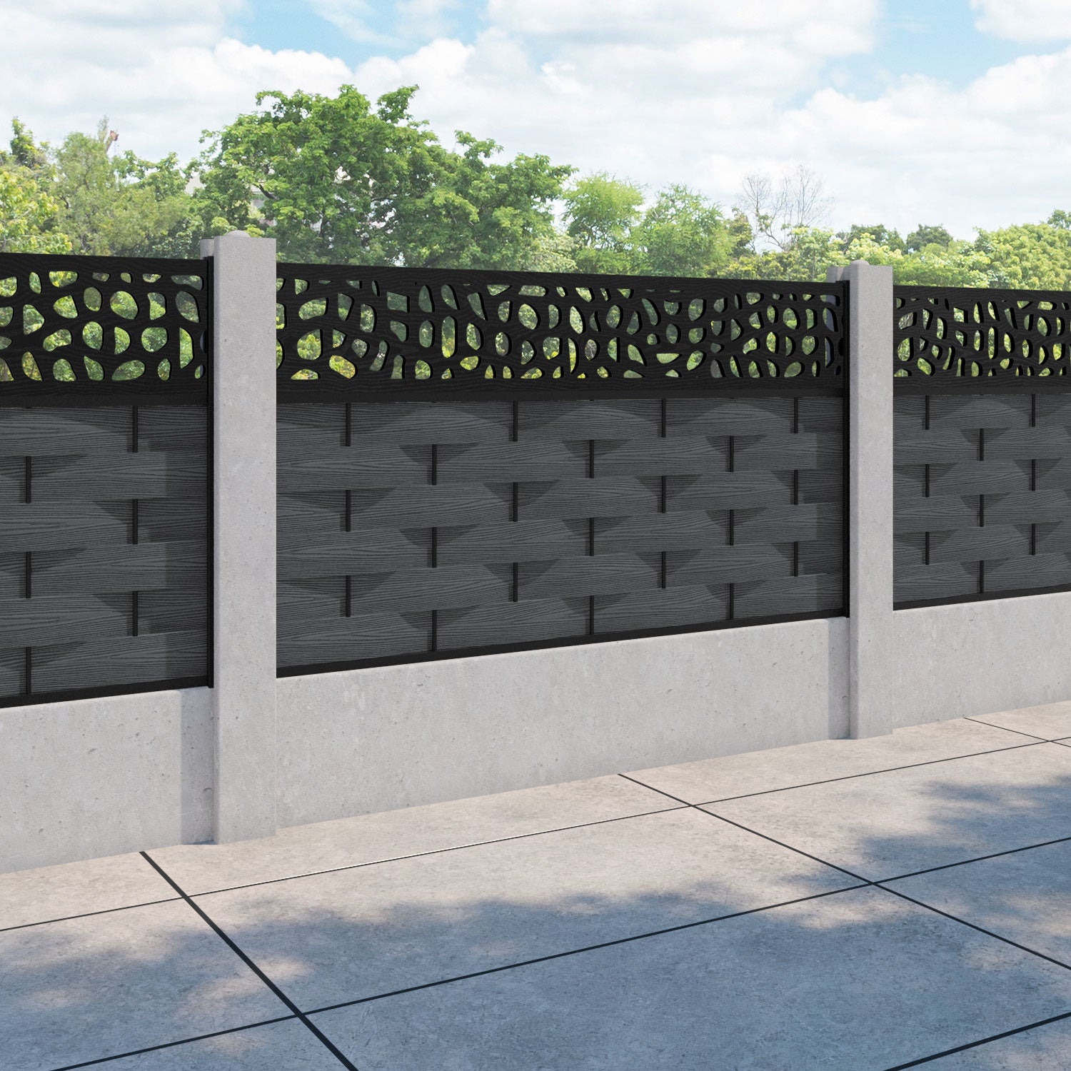 Ripple Pebble Fence Panel - Dark Grey - for existing concrete posts