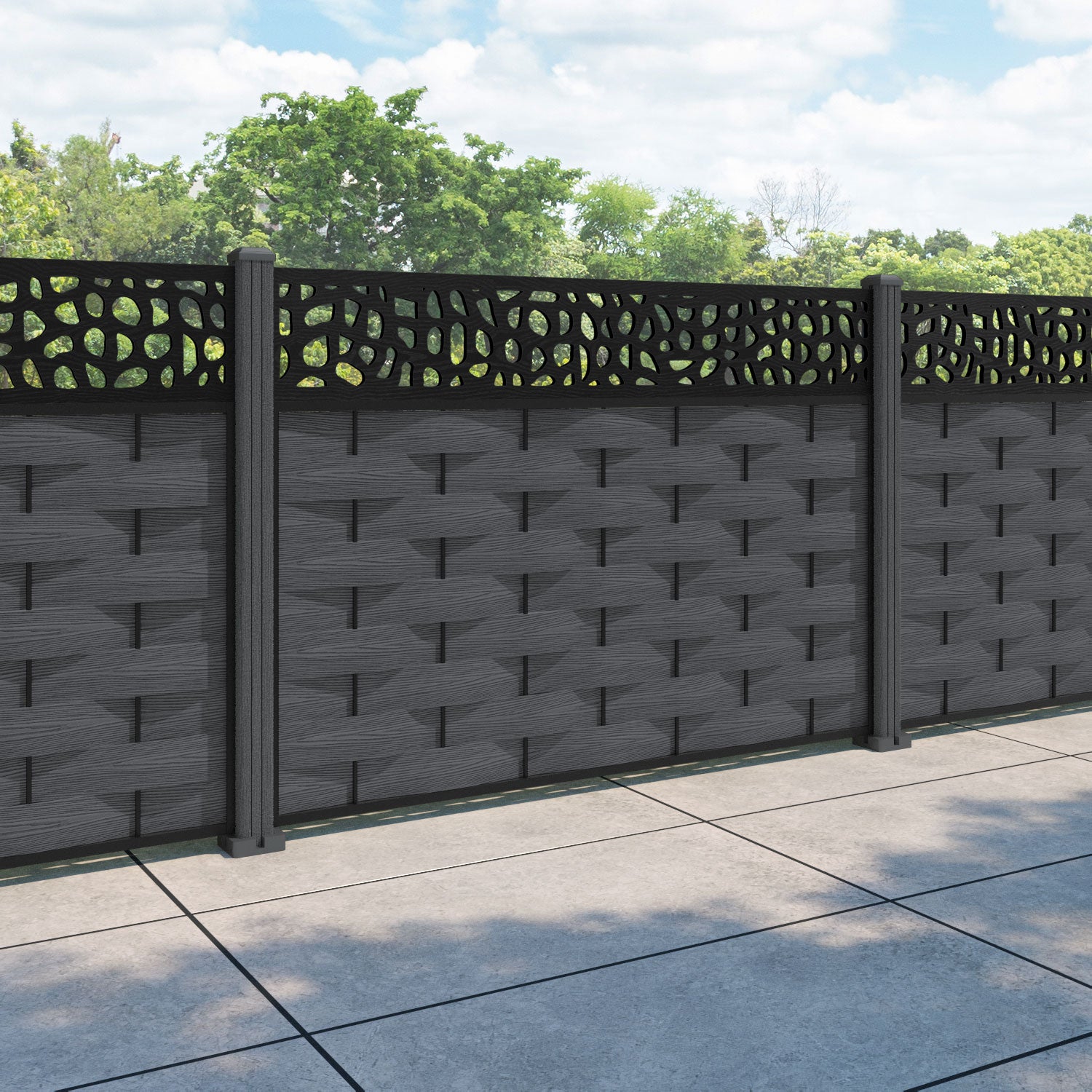 Ripple Pebble Fence Panel - Dark Grey - with our composite posts