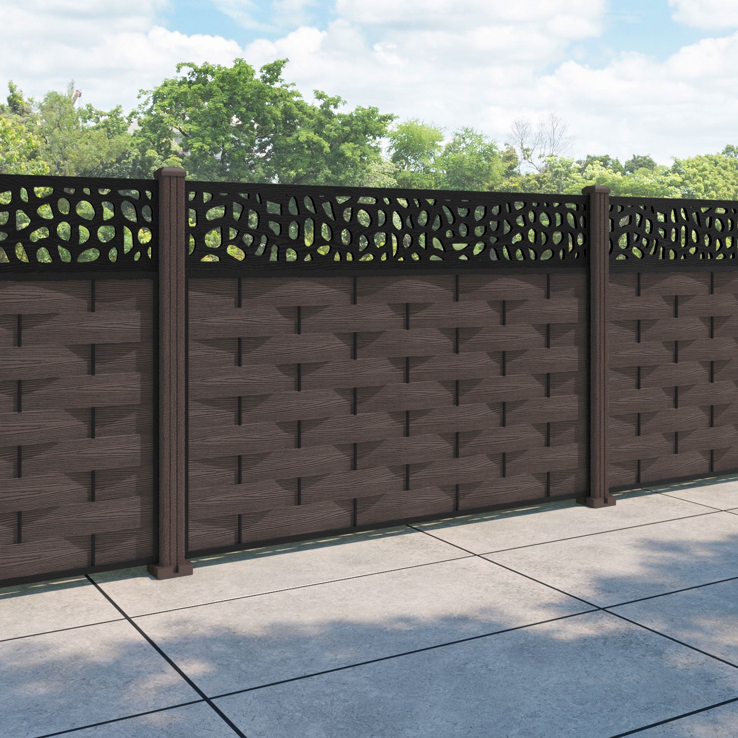 Ripple Pebble Fence Panel - Mid Brown - with our composite posts