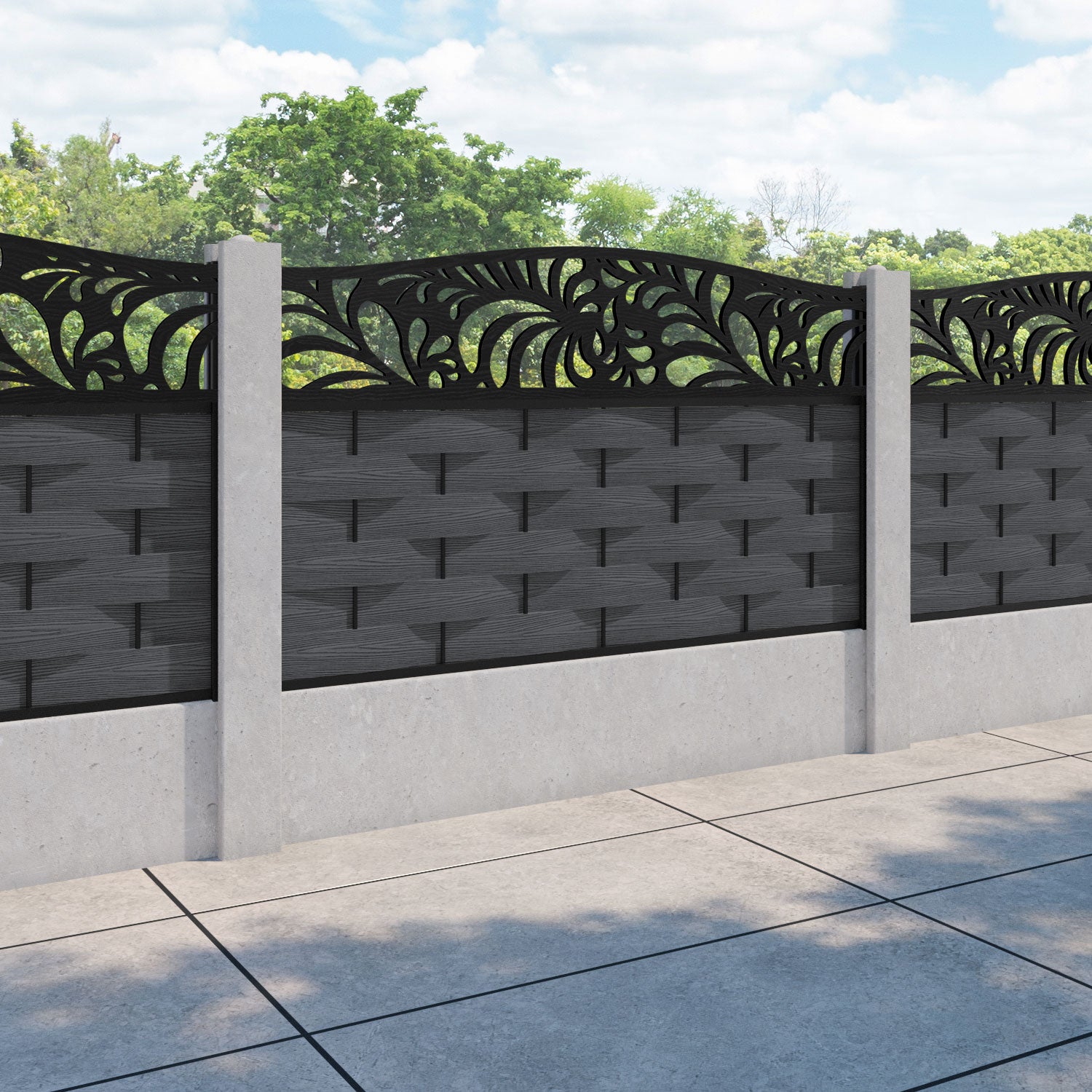 Ripple Petal Curved Top Fence Panel - Dark Grey - for existing concrete posts