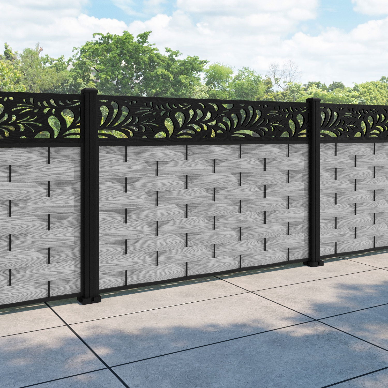 Ripple Petal Fence Panel - Light Grey - with our aluminium posts