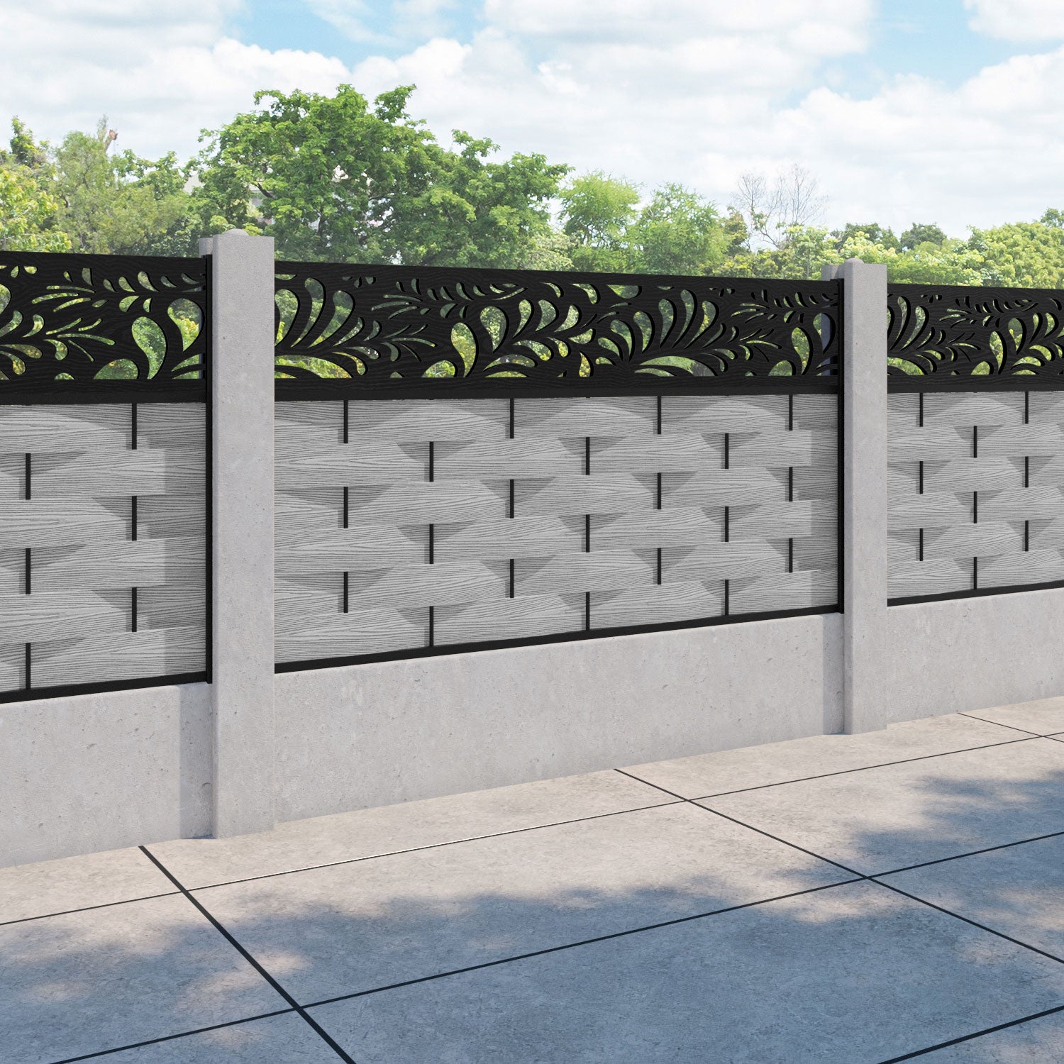Ripple Petal Fence Panel - Light Grey - for existing concrete posts