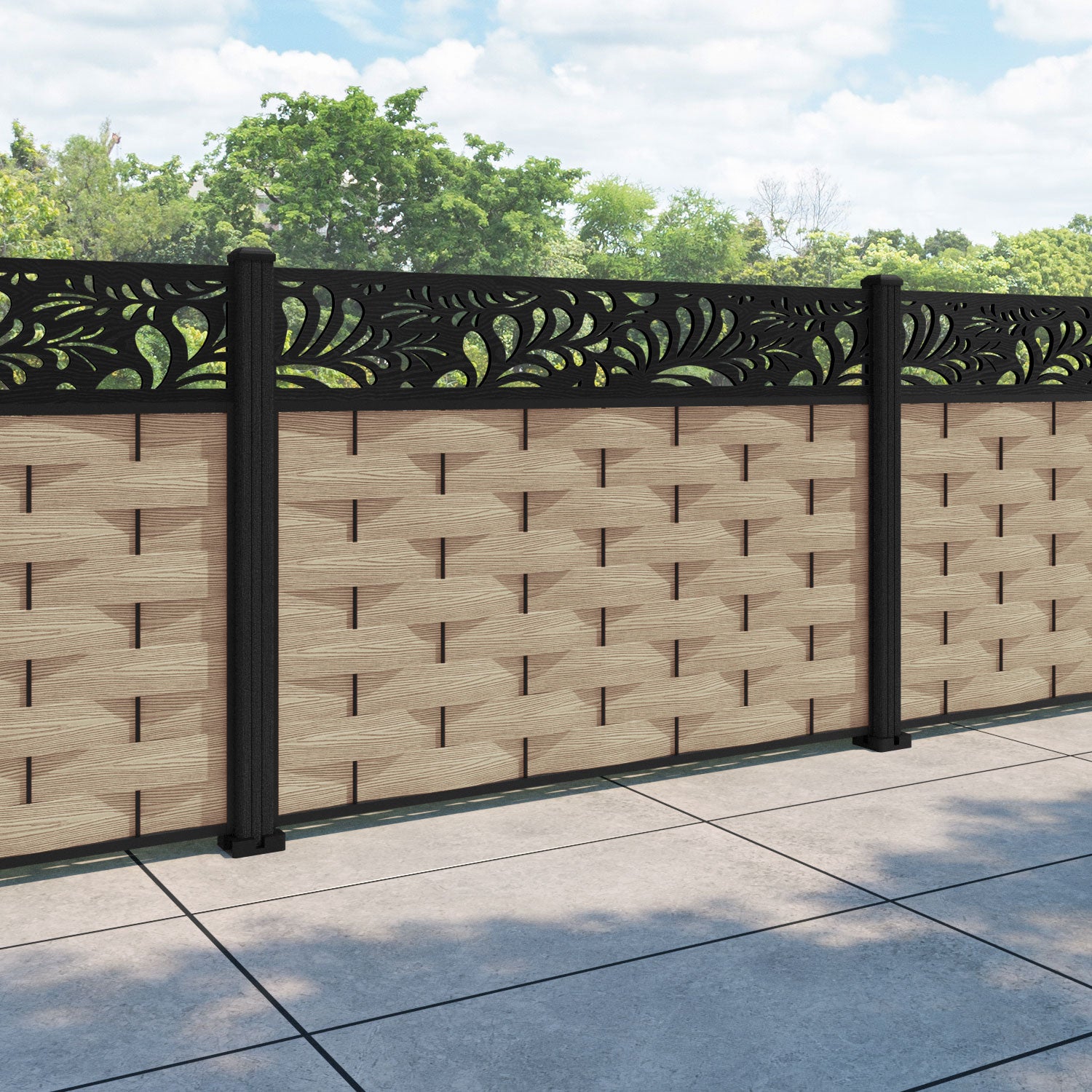 Ripple Petal Fence Panel - Light Oak - with our composite posts