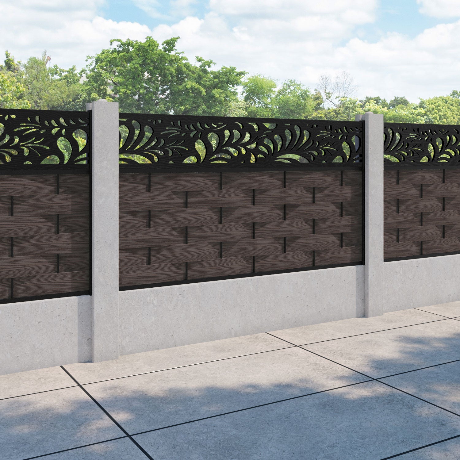 Ripple Petal Fence Panel - Mid Brown - for existing concrete posts