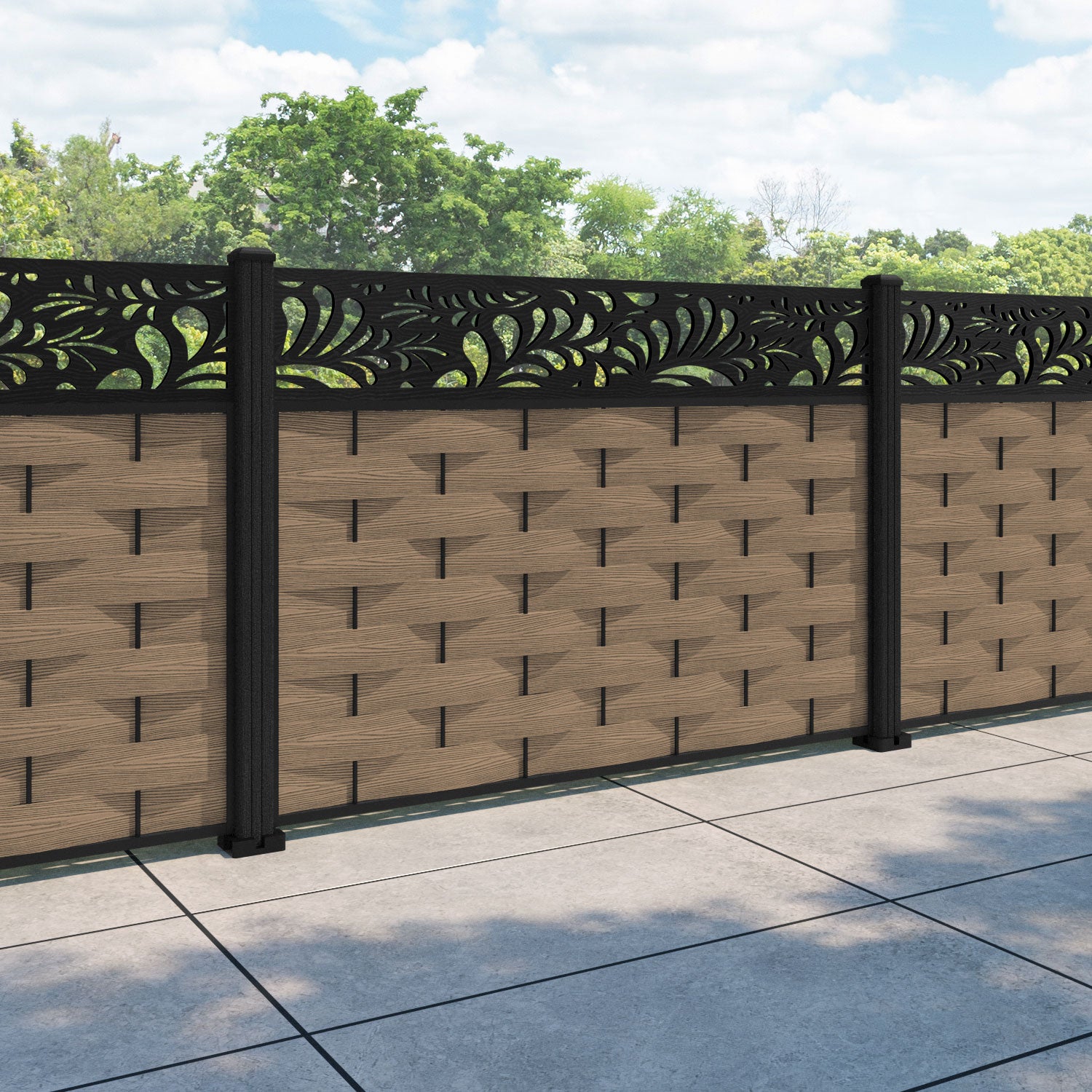 Ripple Petal Fence Panel - Teak - with our composite posts