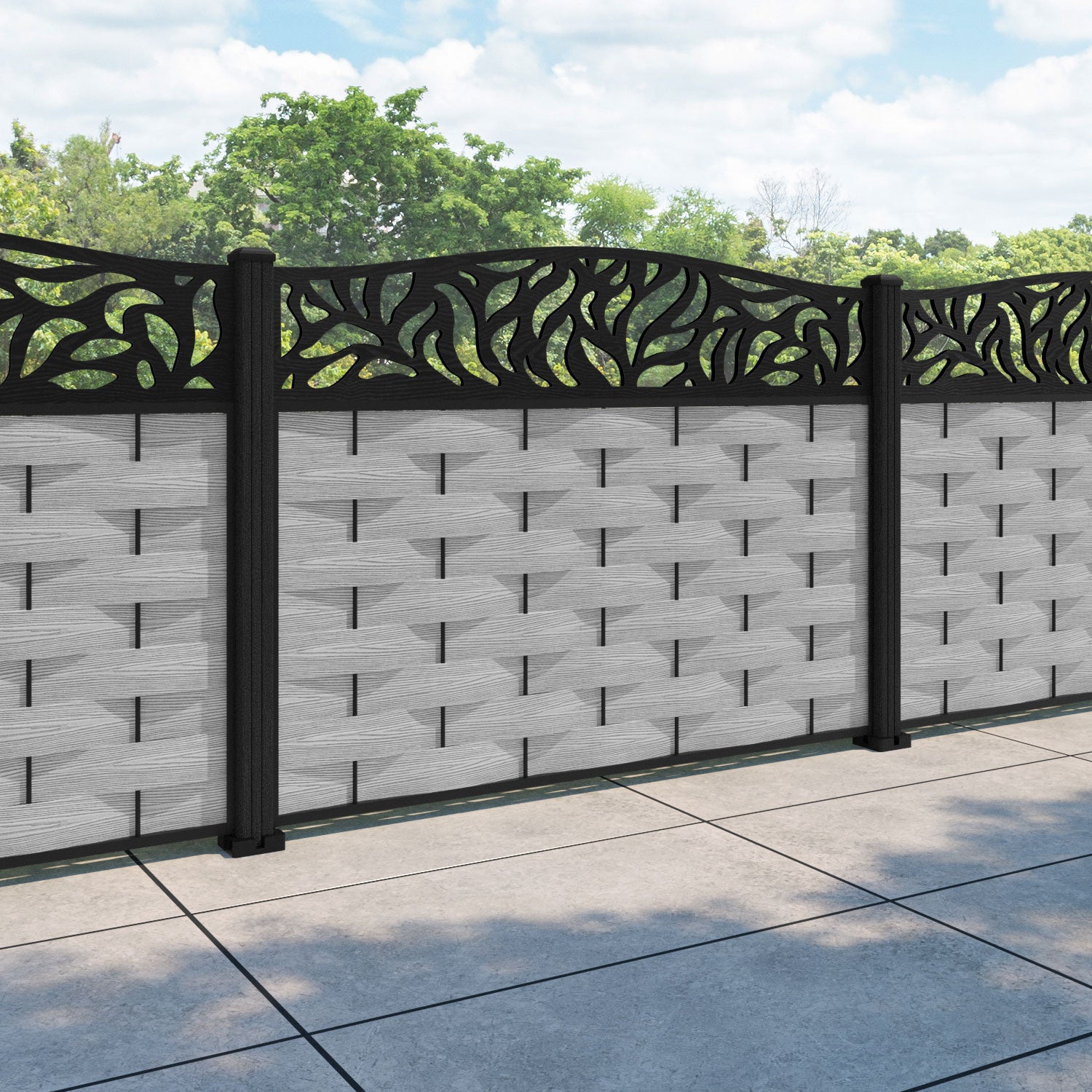 Ripple Plume Curved Top Fence Panel - Light Grey - with our composite posts