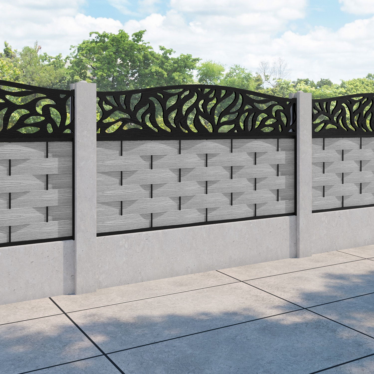 Ripple Plume Curved Top Fence Panel - Light Grey - for existing concrete posts