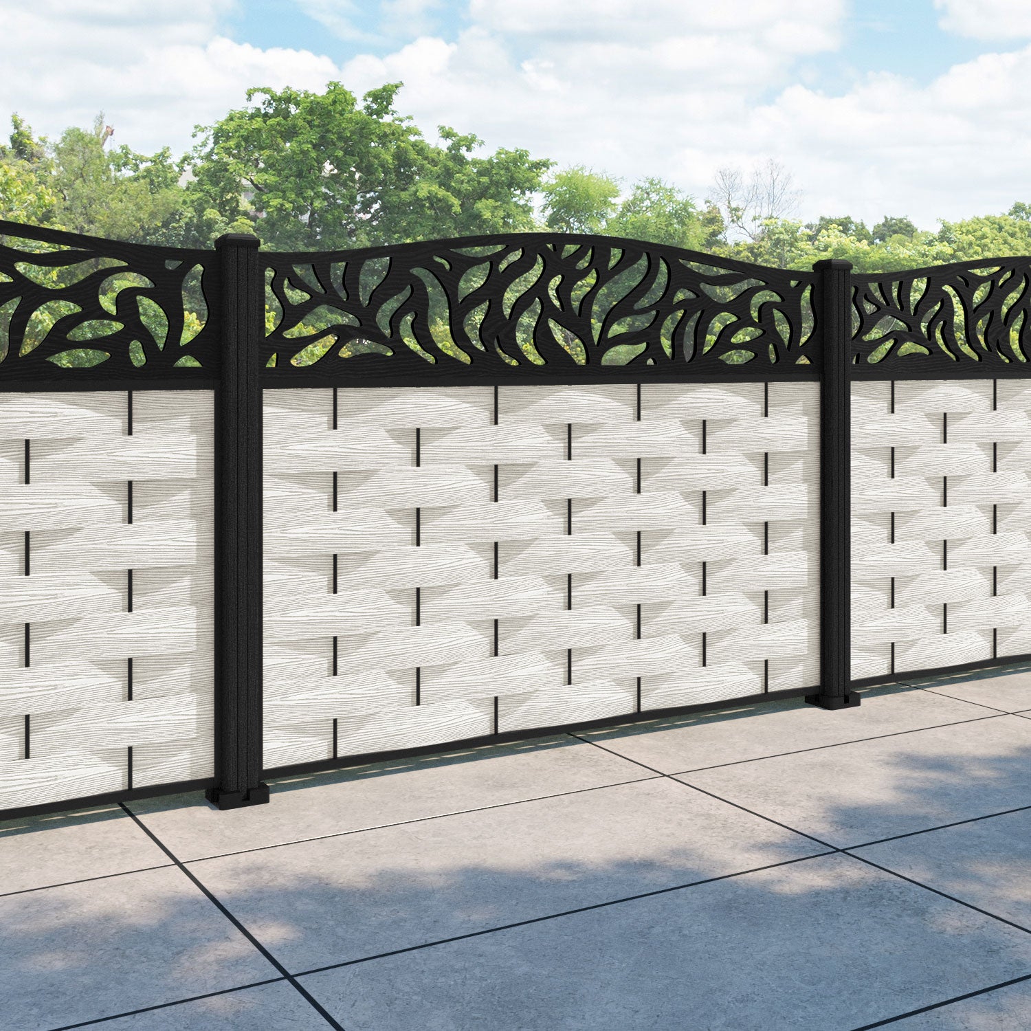 Ripple Plume Curved Top Fence Panel - Light Stone - with our composite posts