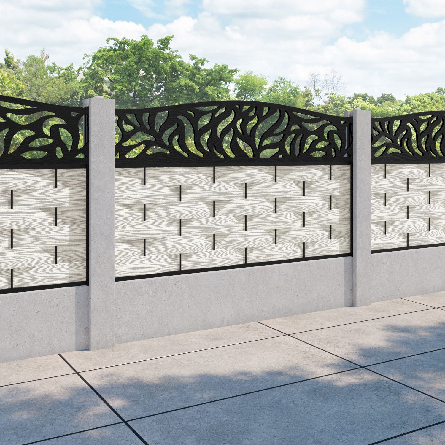 Ripple Plume Curved Top Fence Panel - Light Stone - for existing concrete posts