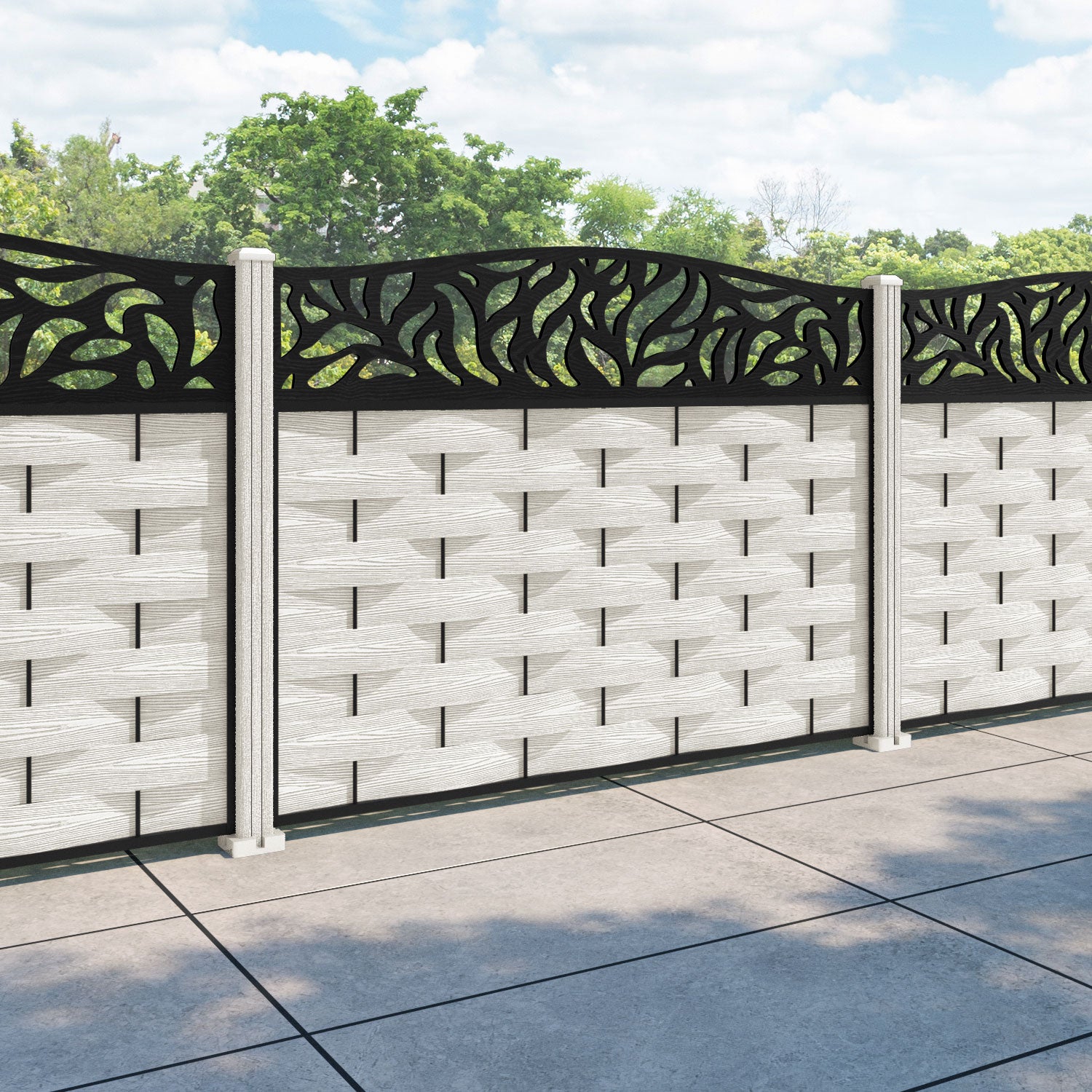 Ripple Plume Curved Top Fence Panel - Light Stone - with our composite posts