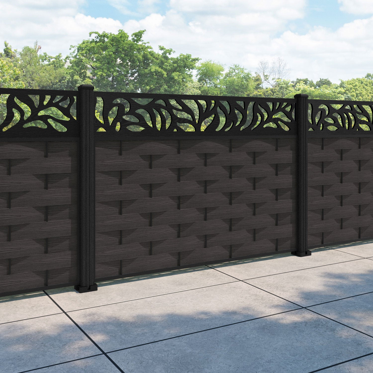 Ripple Plume Fence Panel - Dark Oak - with our composite posts