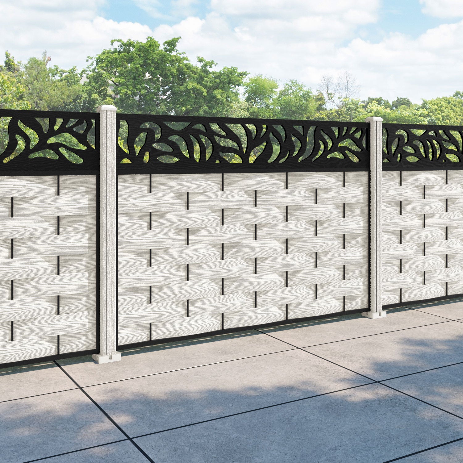 Ripple Plume Fence Panel - Light Stone - with our composite posts