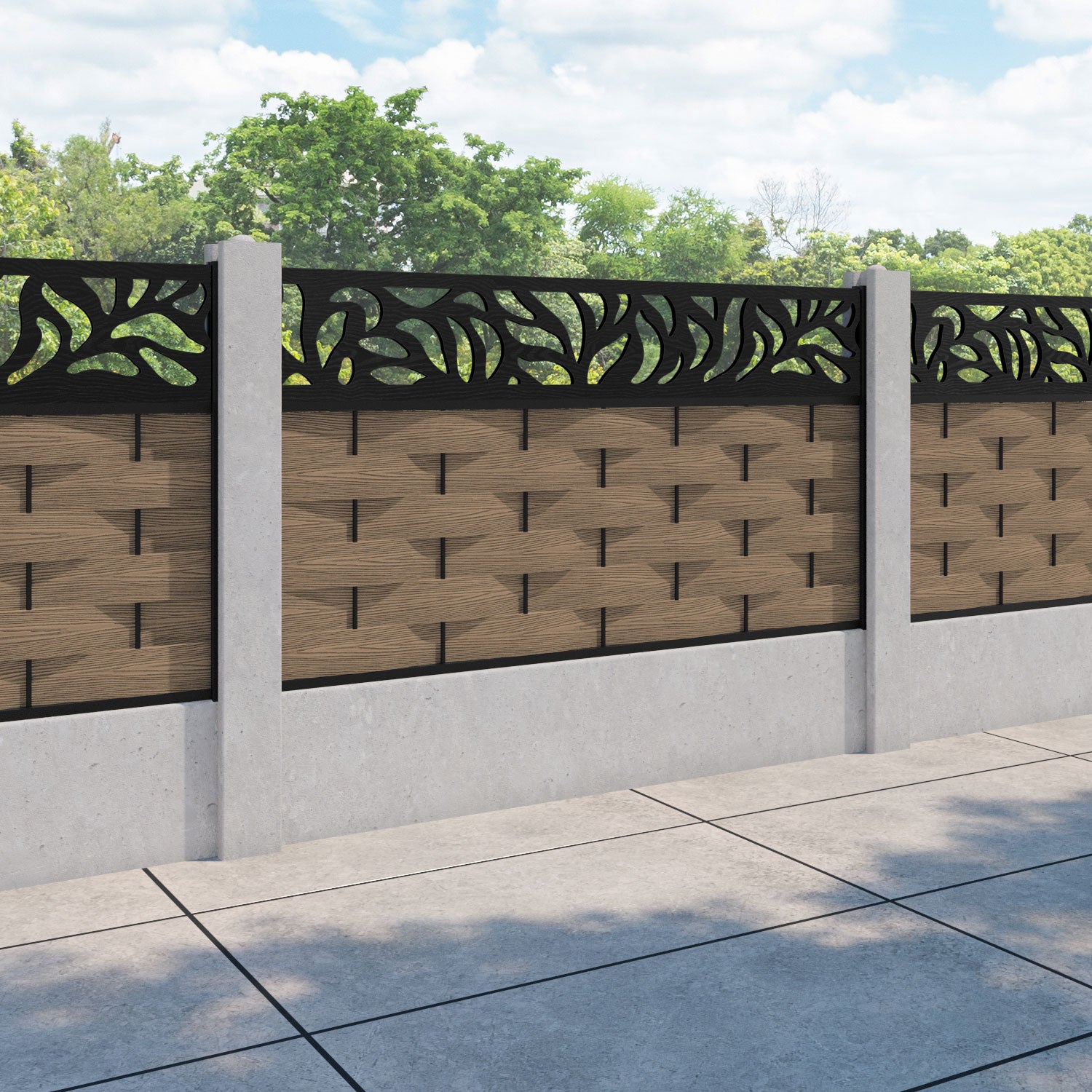 Ripple Plume Fence Panel - Teak - for existing concrete posts