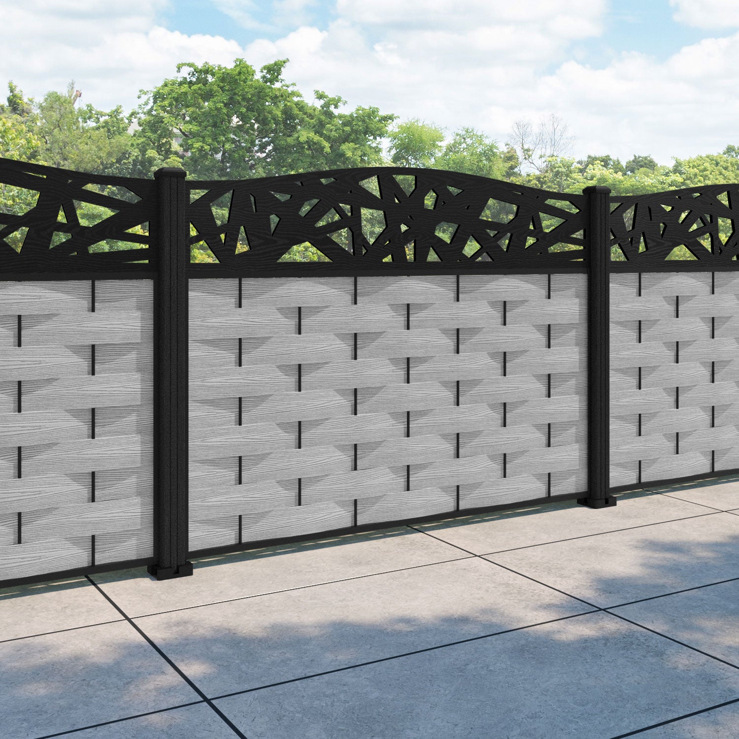 Ripple Prism Curved Top Fence Panel - Light Grey - with our composite posts