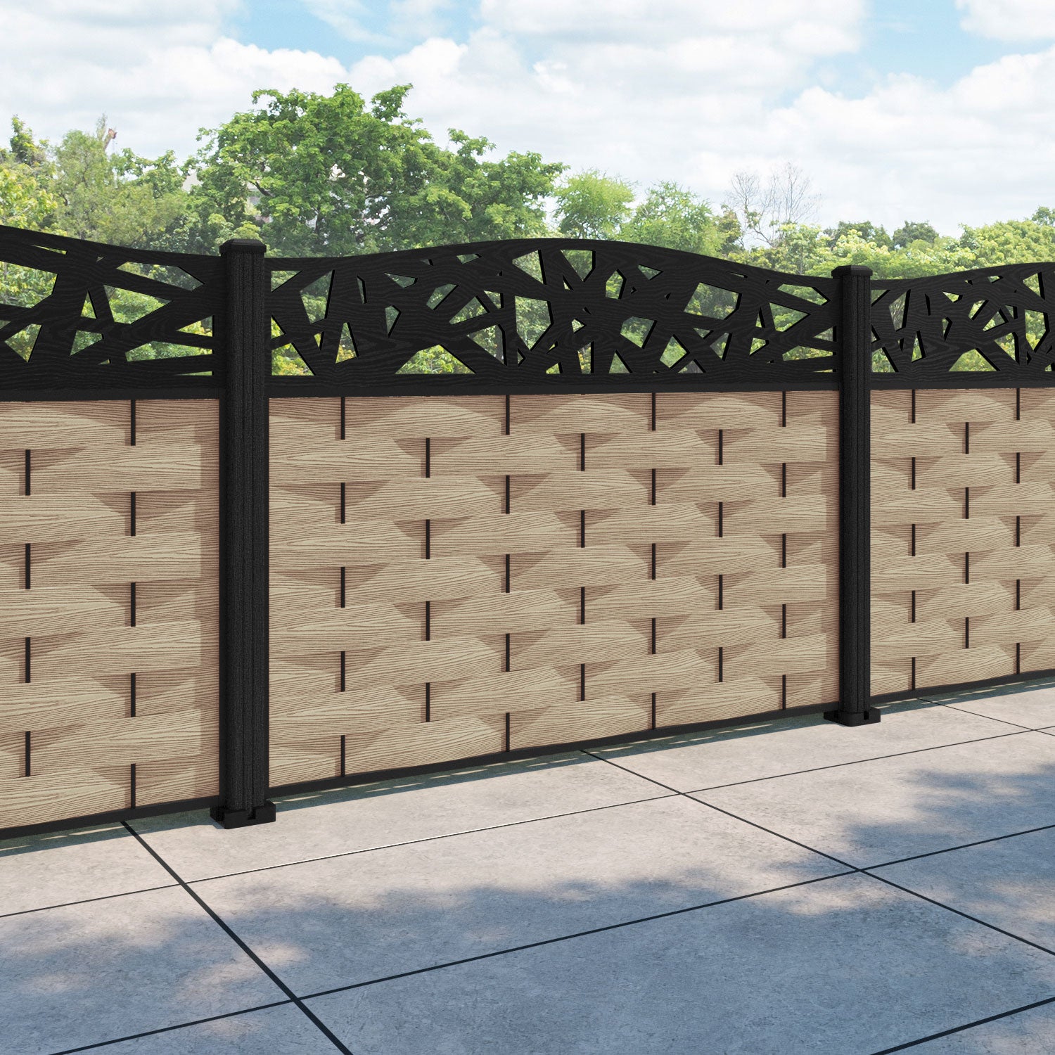 Ripple Prism Curved Top Fence Panel - Light Oak - with our composite posts