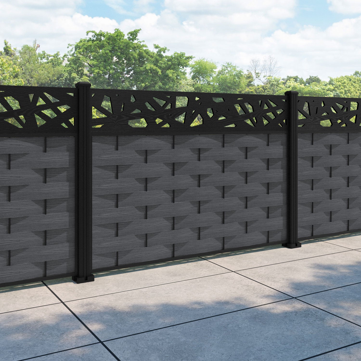 Ripple Prism Fence Panel - Dark Grey - with our aluminium posts