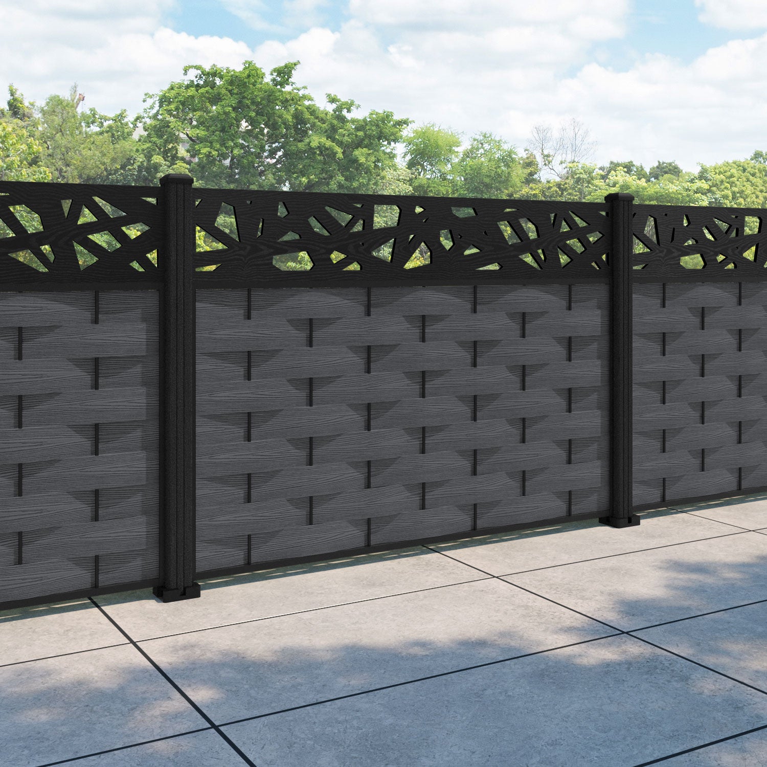 Ripple Prism Fence Panel - Dark Grey - with our composite posts