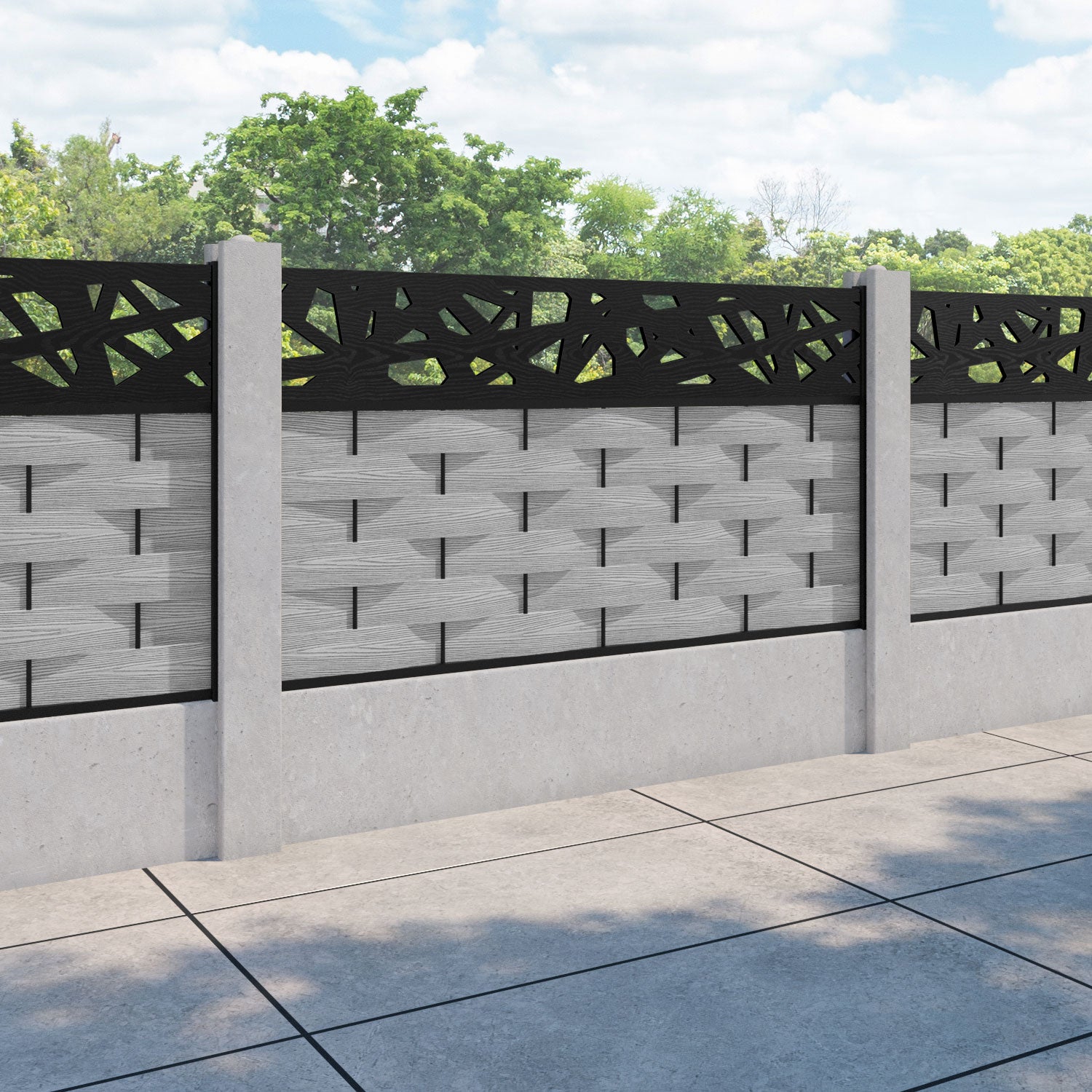 Ripple Prism Fence Panel - Light Grey - for existing concrete posts