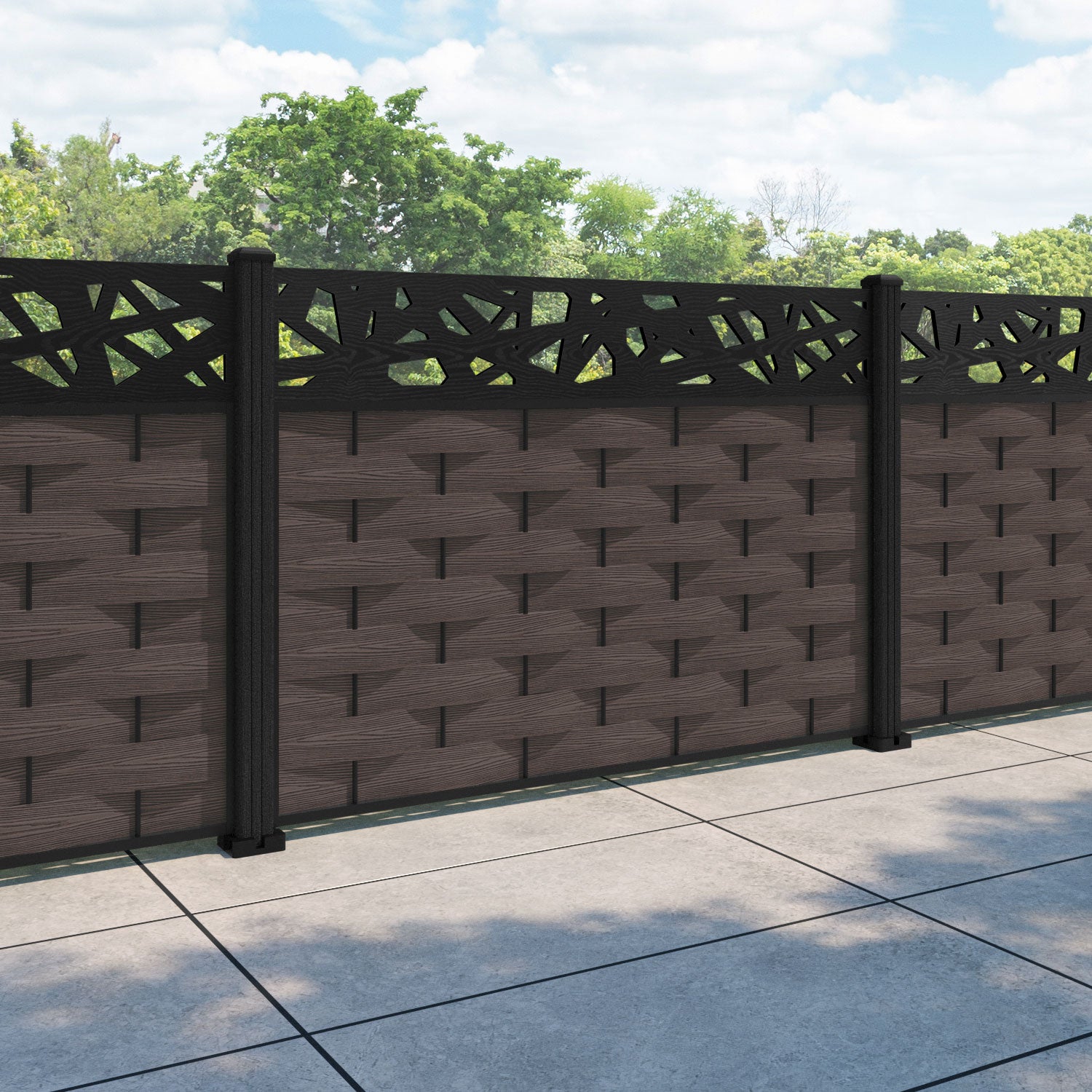 Ripple Prism Fence Panel - Mid Brown - with our composite posts