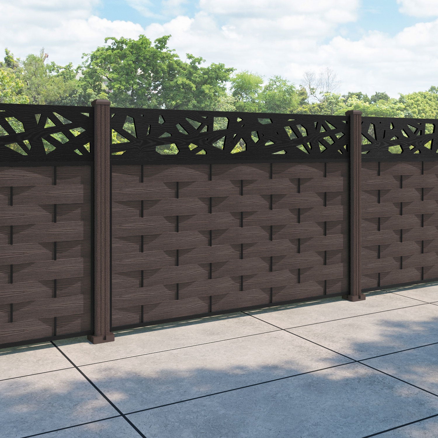 Ripple Prism Fence Panel - Mid Brown - with our composite posts