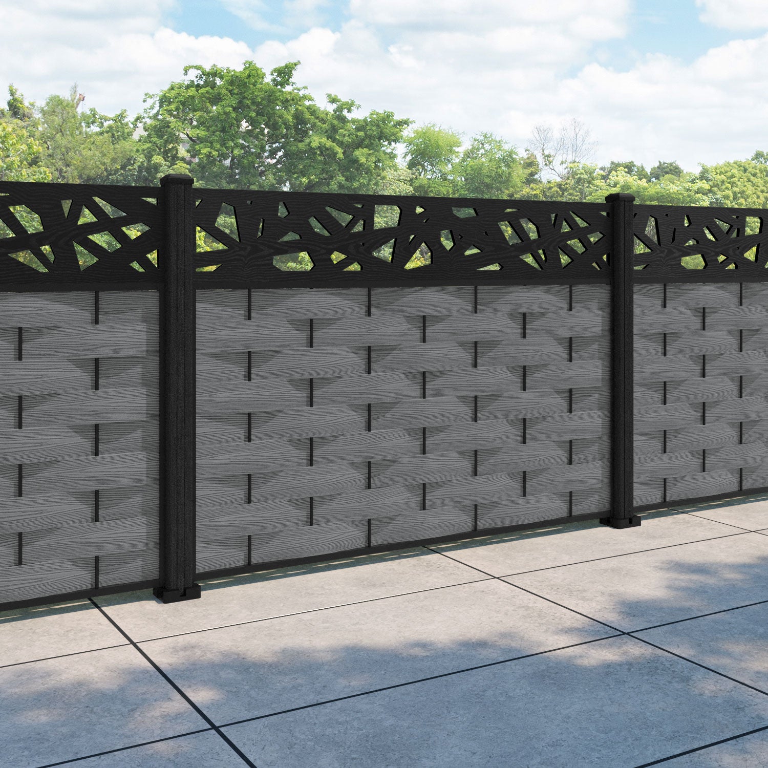 Ripple Prism Fence Panel - Mid Grey - with our composite posts