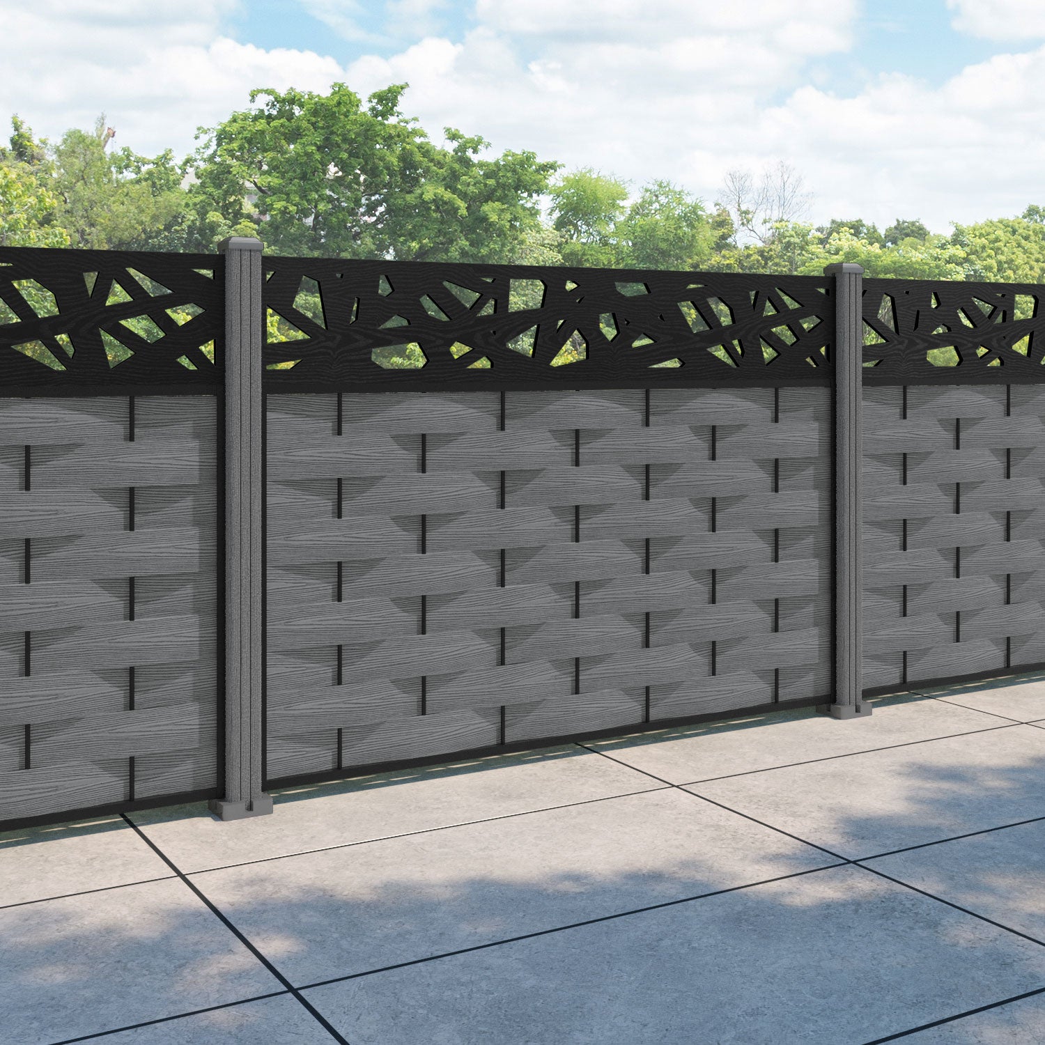 Ripple Prism Fence Panel - Mid Grey - with our composite posts