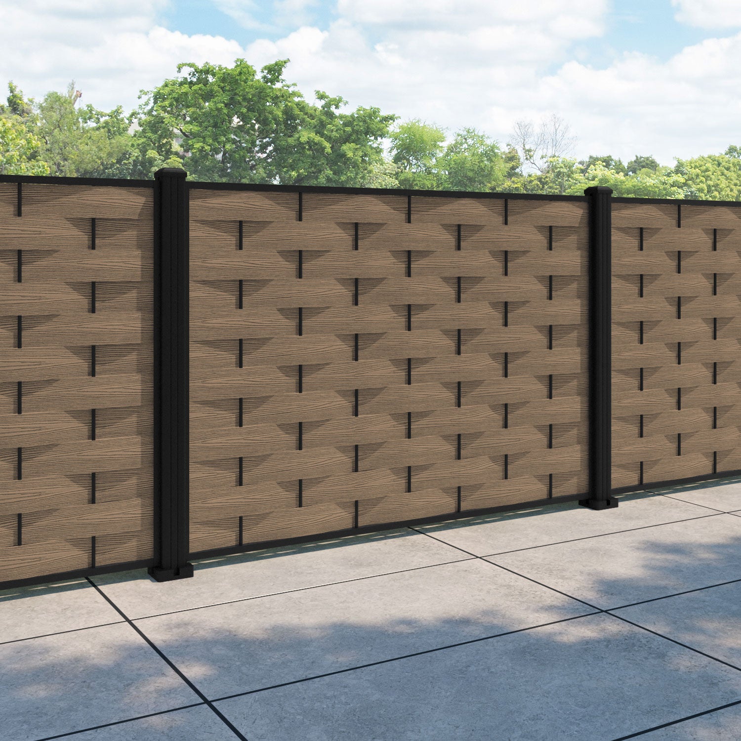 Ripple Fence Panel - Teak - with our aluminium posts