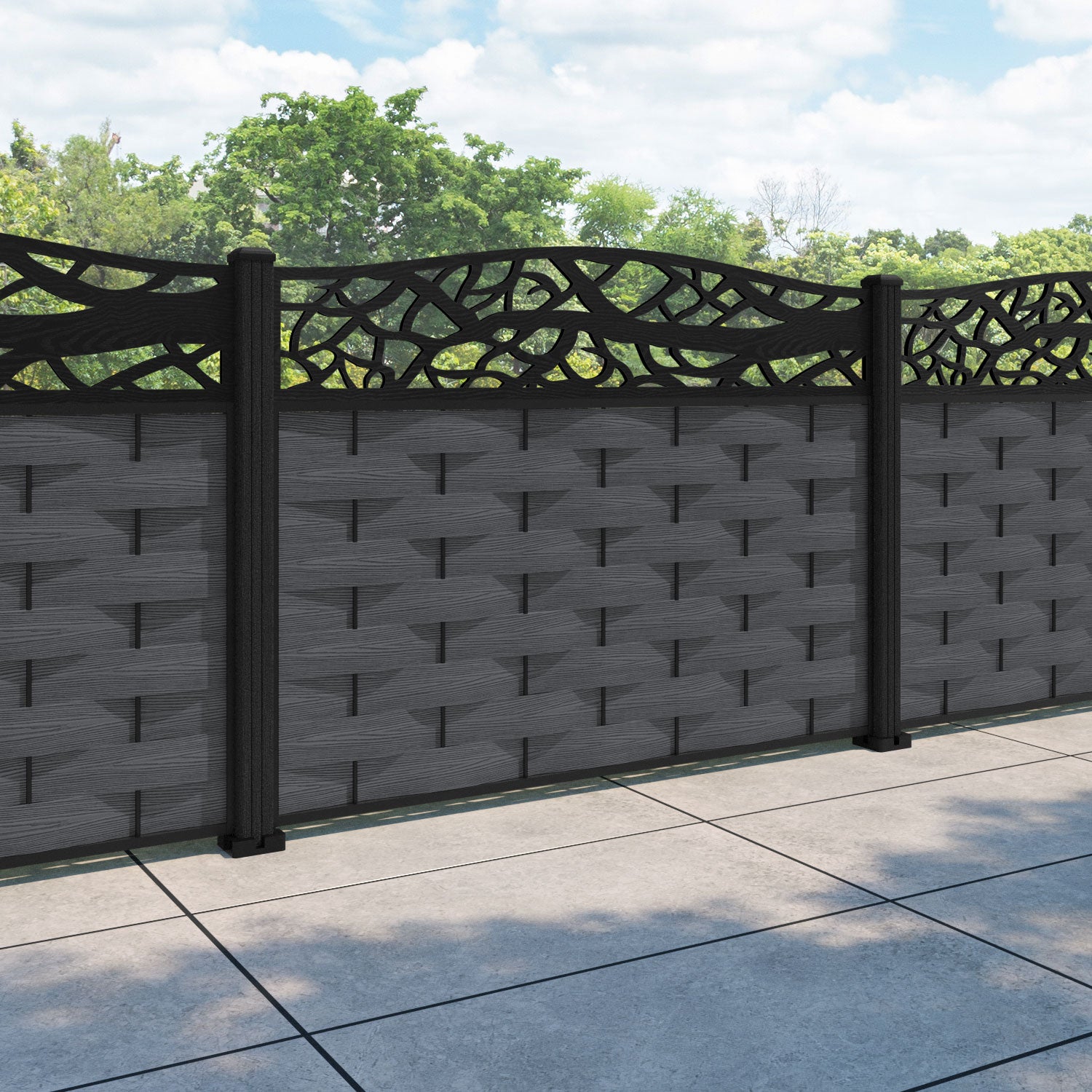 Ripple Twilight Curved Top Fence Panel - Dark Grey - with our composite posts