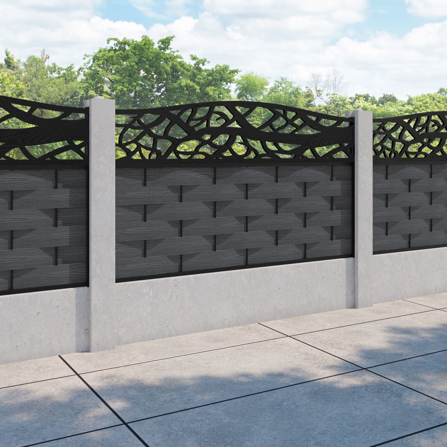 Ripple Twilight Curved Top Fence Panel - Dark Grey - for existing concrete posts