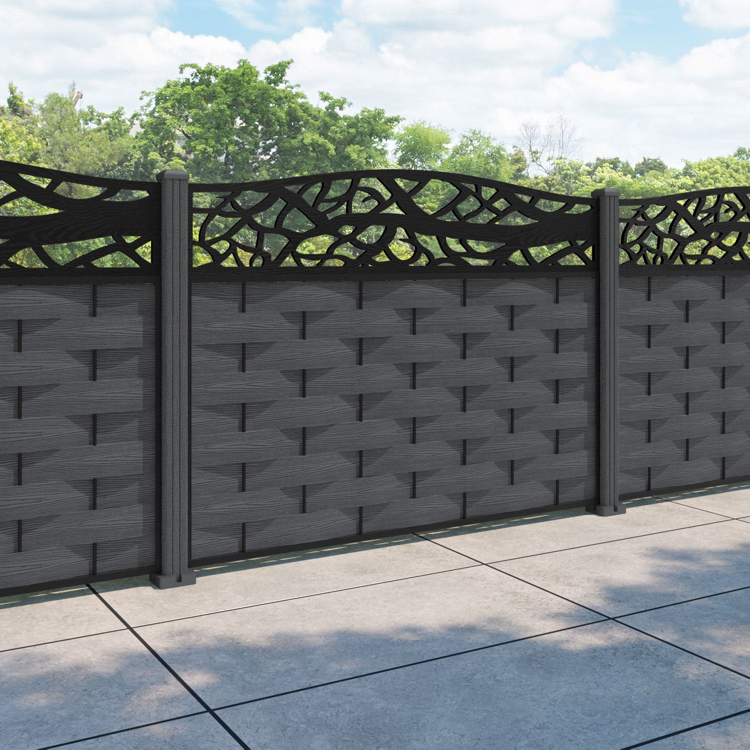 Ripple Twilight Curved Top Fence Panel - Dark Grey - with our composite posts