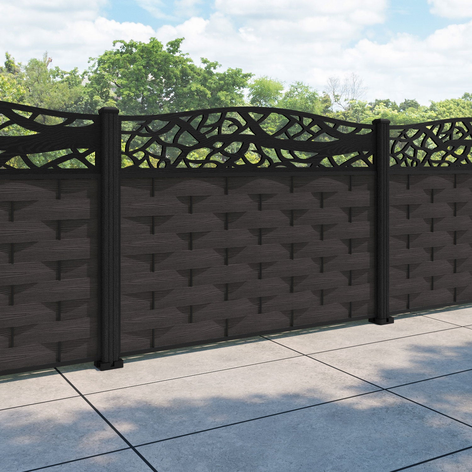 Ripple Twilight Curved Top Fence Panel - Dark Oak - with our composite posts