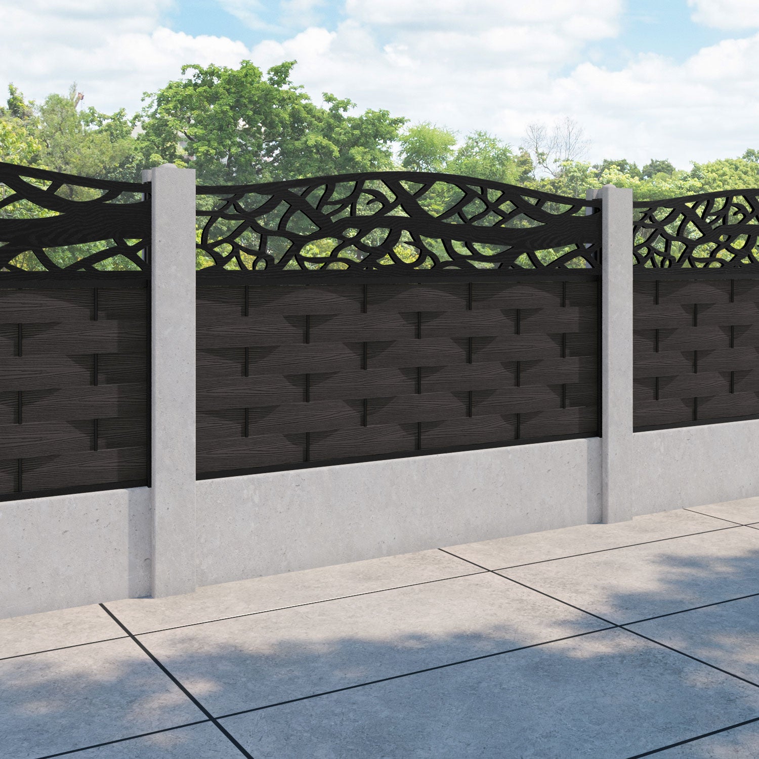 Ripple Twilight Curved Top Fence Panel - Dark Oak - for existing concrete posts