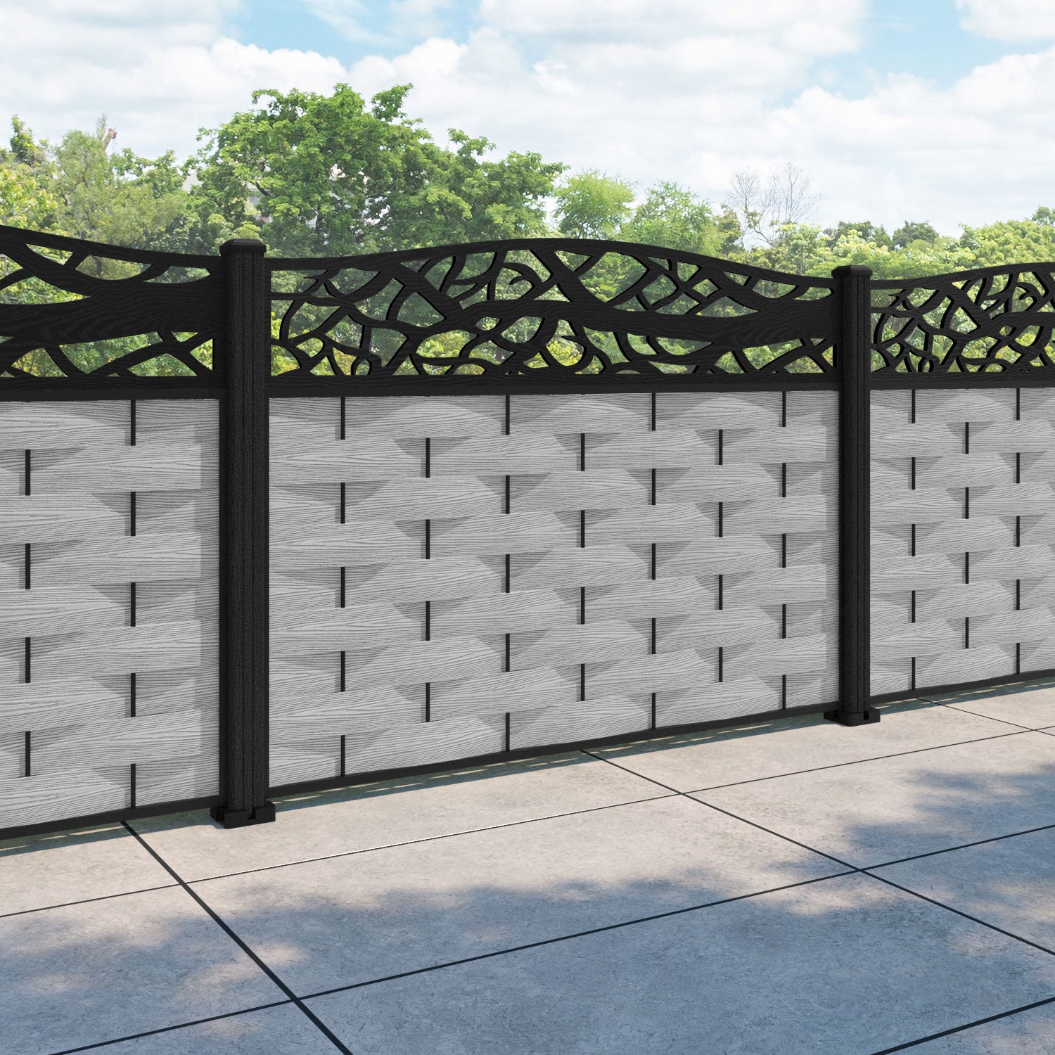 Ripple Twilight Curved Top Fence Panel - Light Grey - with our composite posts