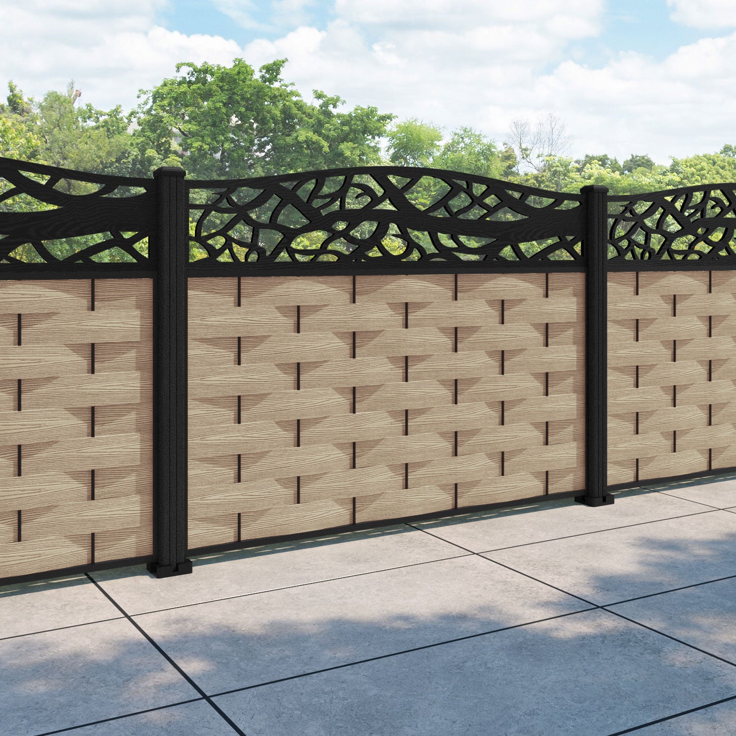 Ripple Twilight Curved Top Fence Panel - Light Oak - with our composite posts