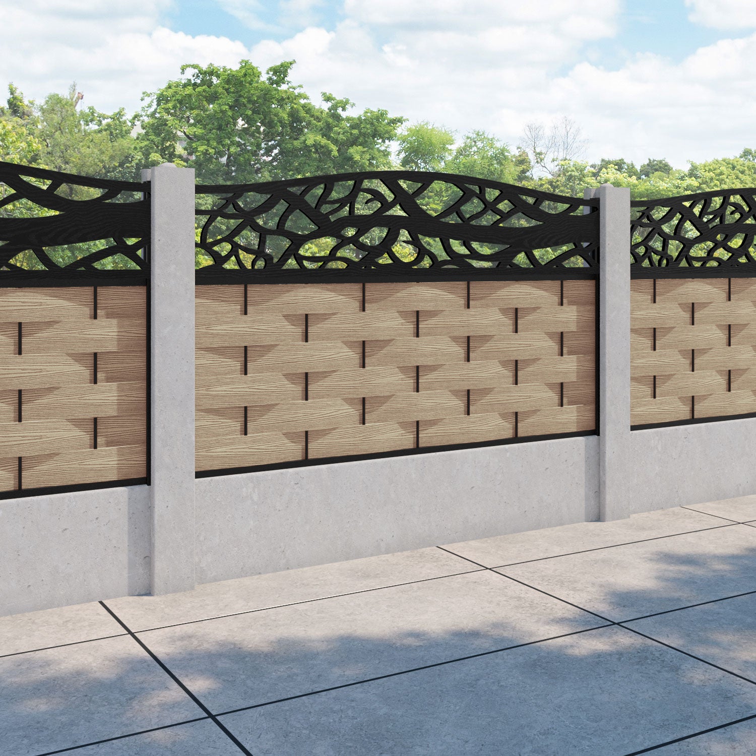 Ripple Twilight Curved Top Fence Panel - Light Oak - for existing concrete posts