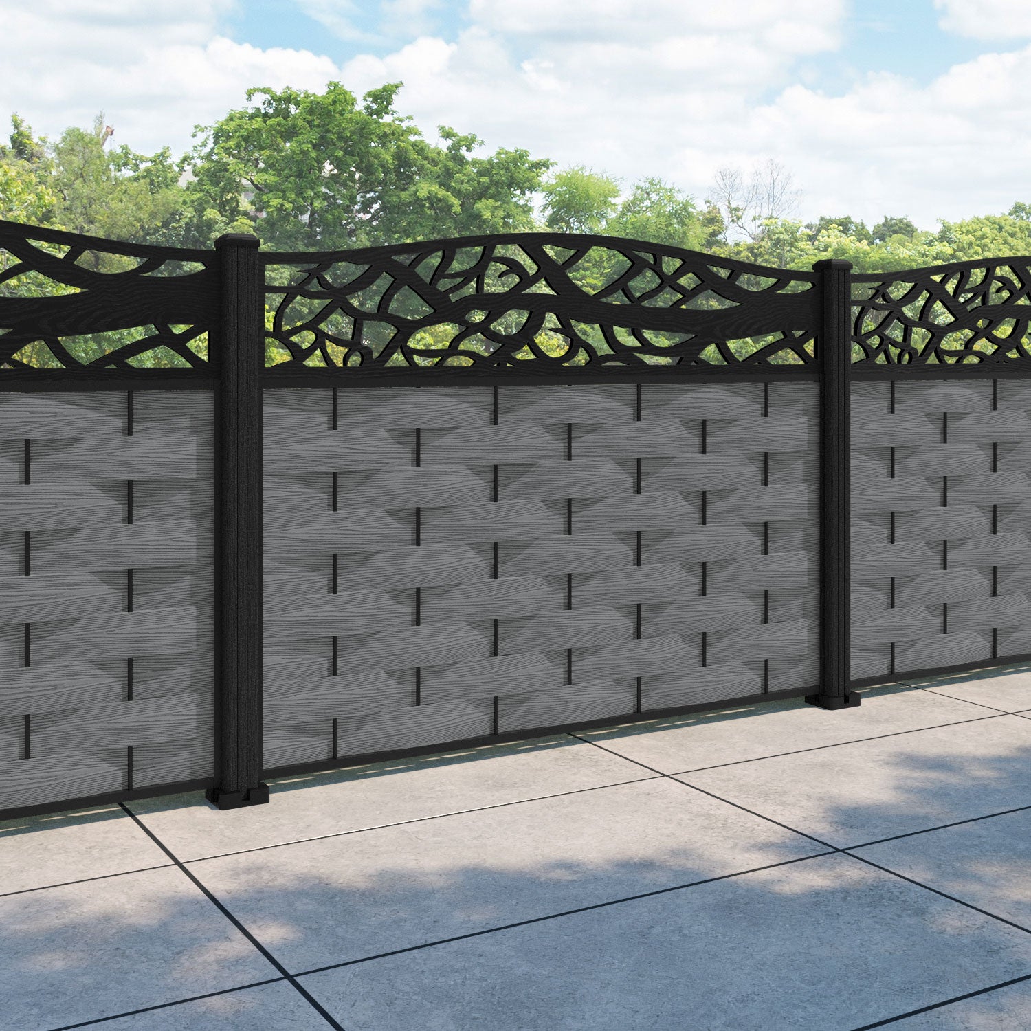 Ripple Twilight Curved Top Fence Panel - Mid Grey - with our composite posts