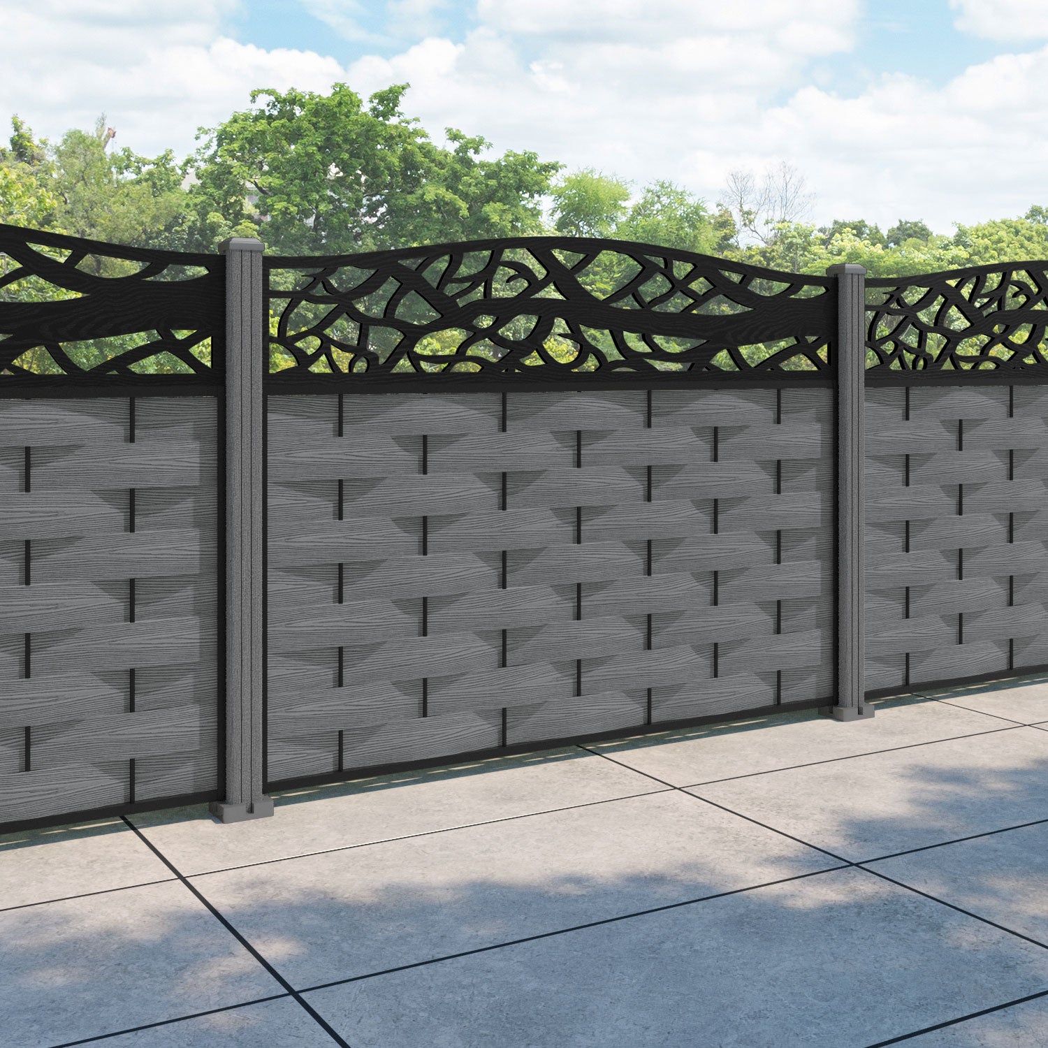Ripple Twilight Curved Top Fence Panel - Mid Grey - with our composite posts