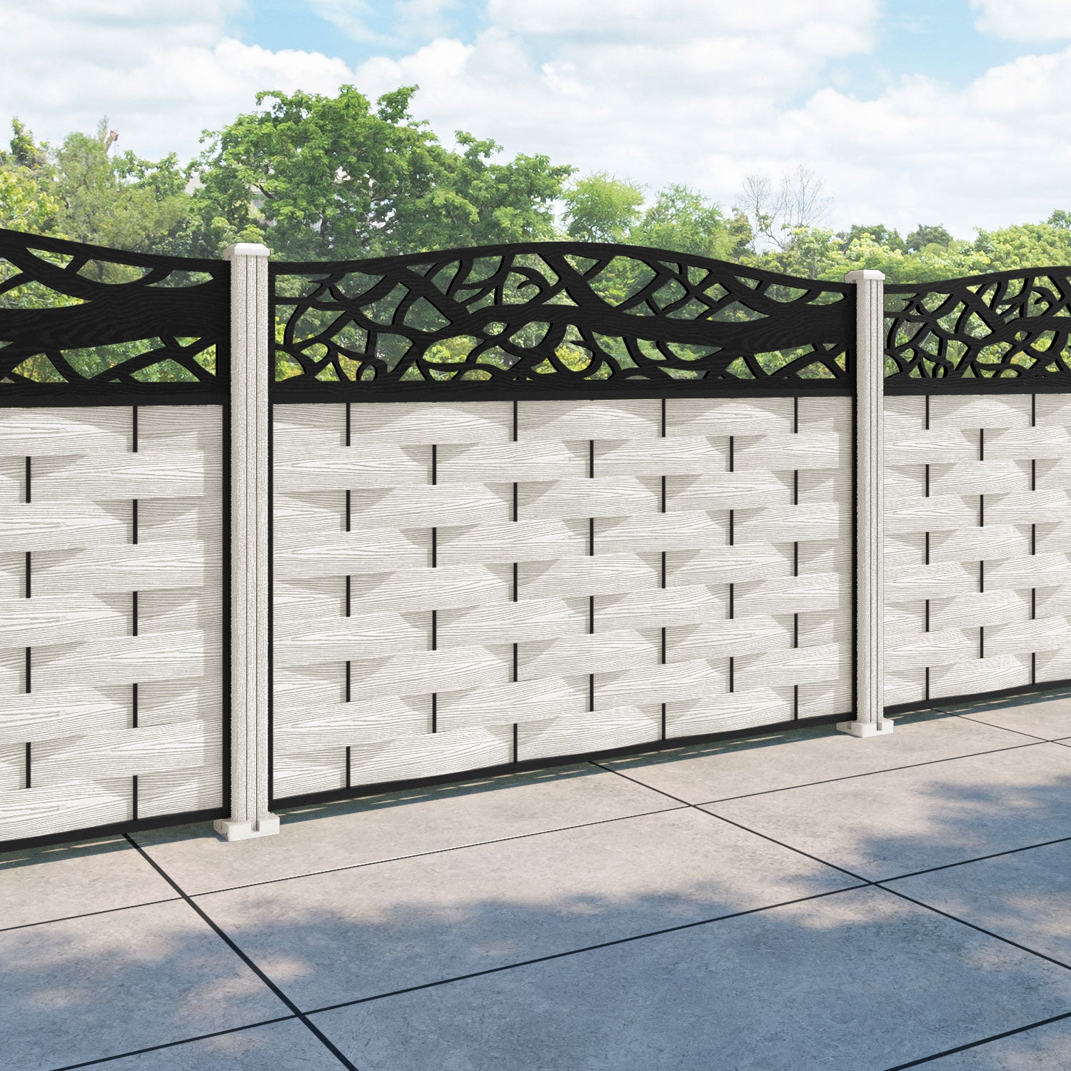 Ripple Twilight Curved Top Fence Panel - Light Stone - with our composite posts