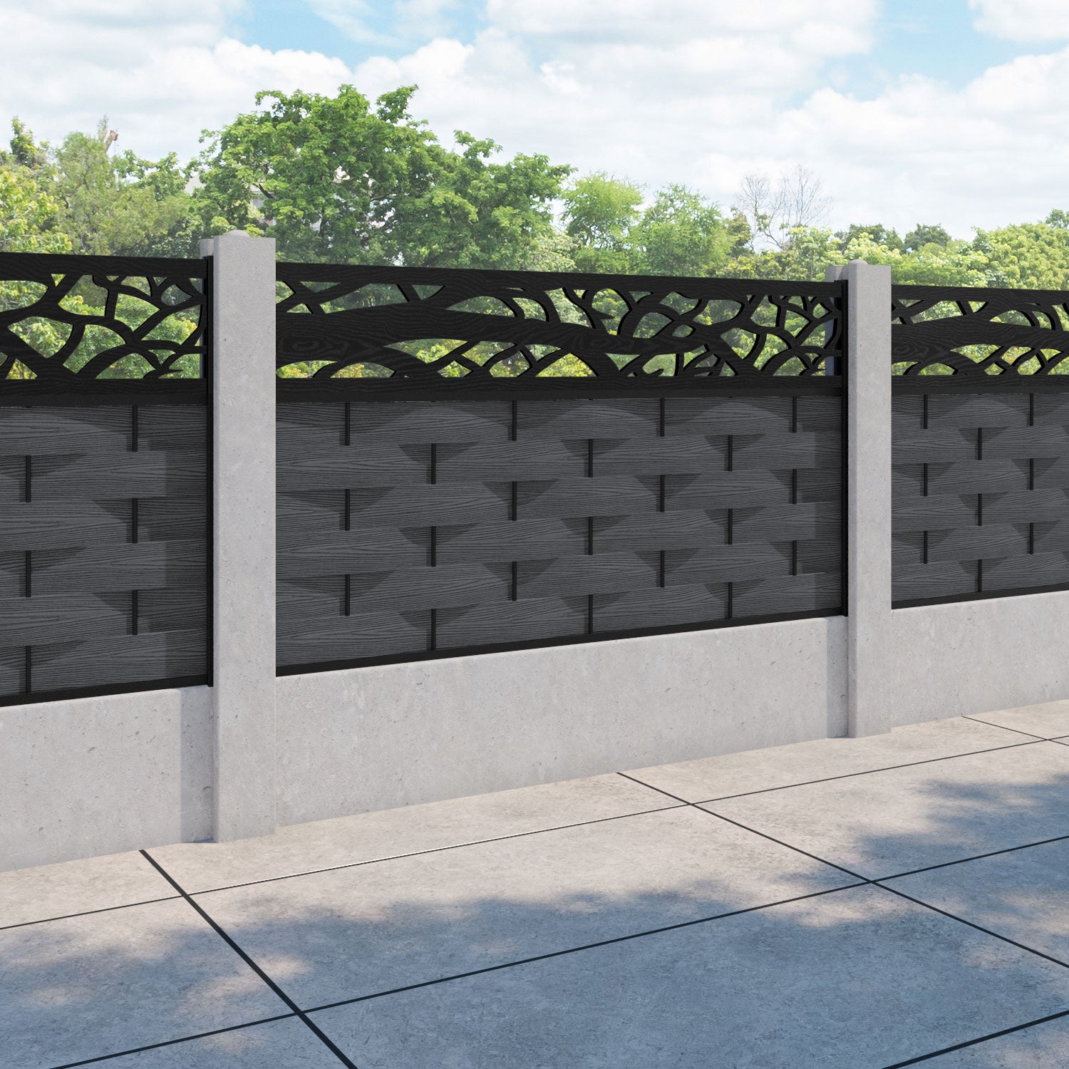 Ripple Twilight Fence Panel - Dark Grey - for existing concrete posts